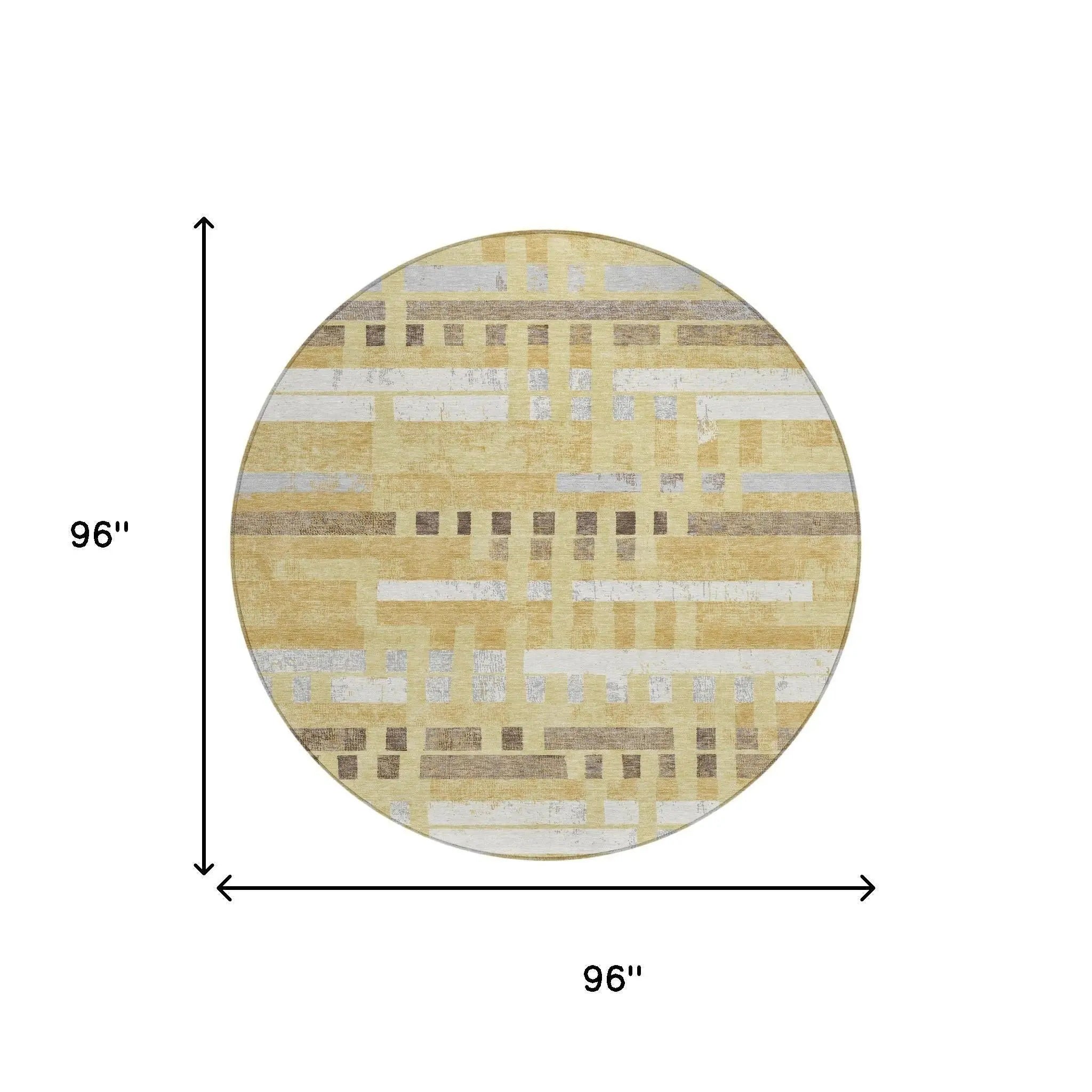8' Wheat And Gold Round Striped Washable Indoor Outdoor Area Rug Homeroots Outdoor