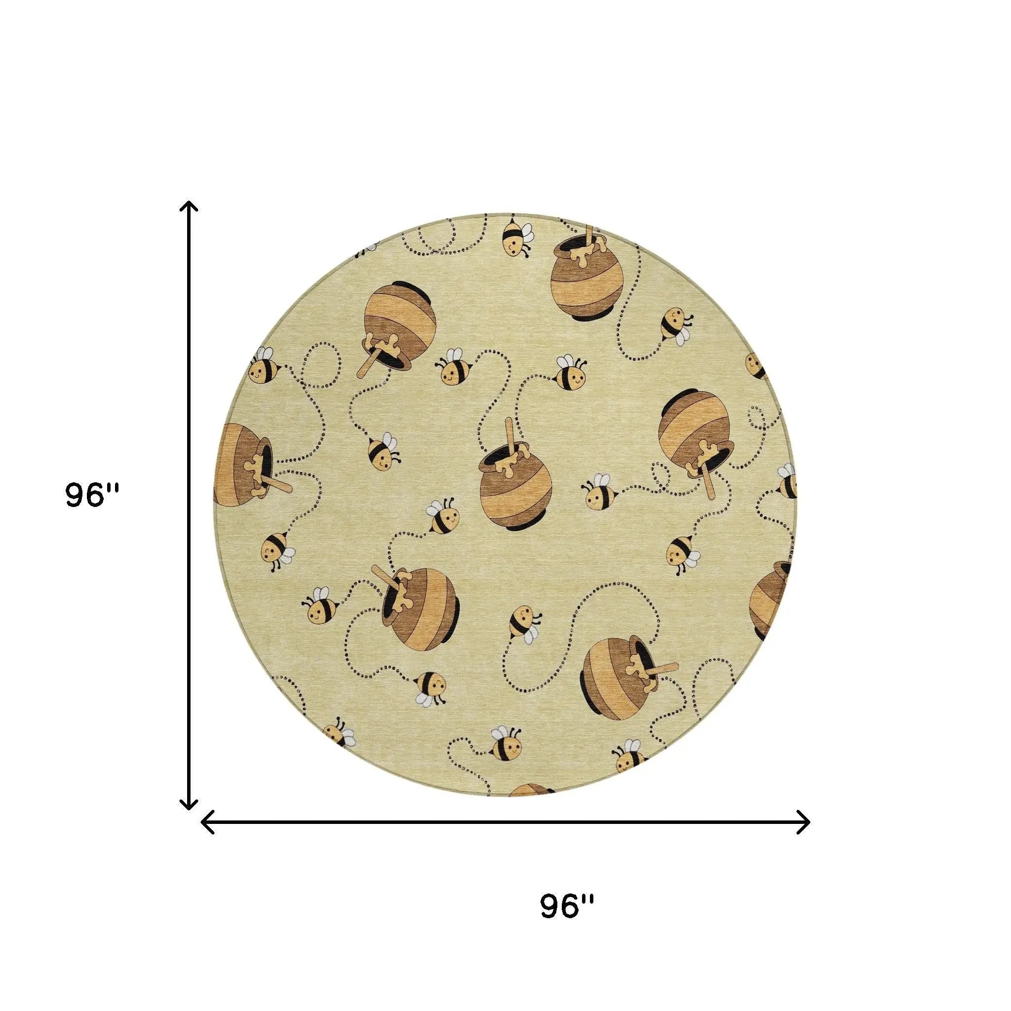 8' Wheat And Ivory Round Geometric Washable Indoor Outdoor Area Rug Homeroots Outdoor
