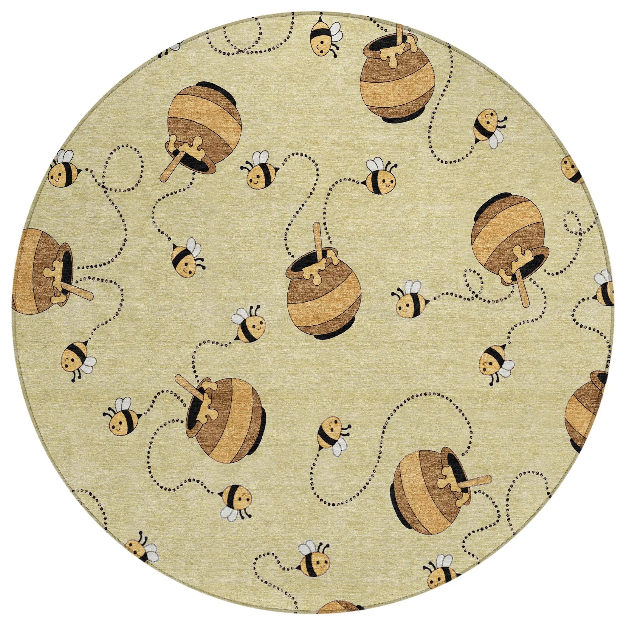 8' Wheat And Ivory Round Geometric Washable Indoor Outdoor Area Rug Homeroots Outdoor