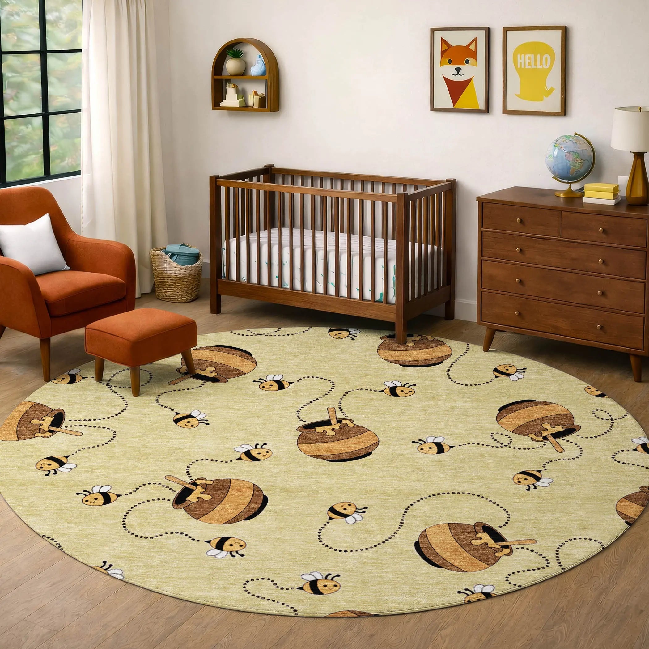 8' Wheat And Ivory Round Geometric Washable Indoor Outdoor Area Rug Homeroots Outdoor