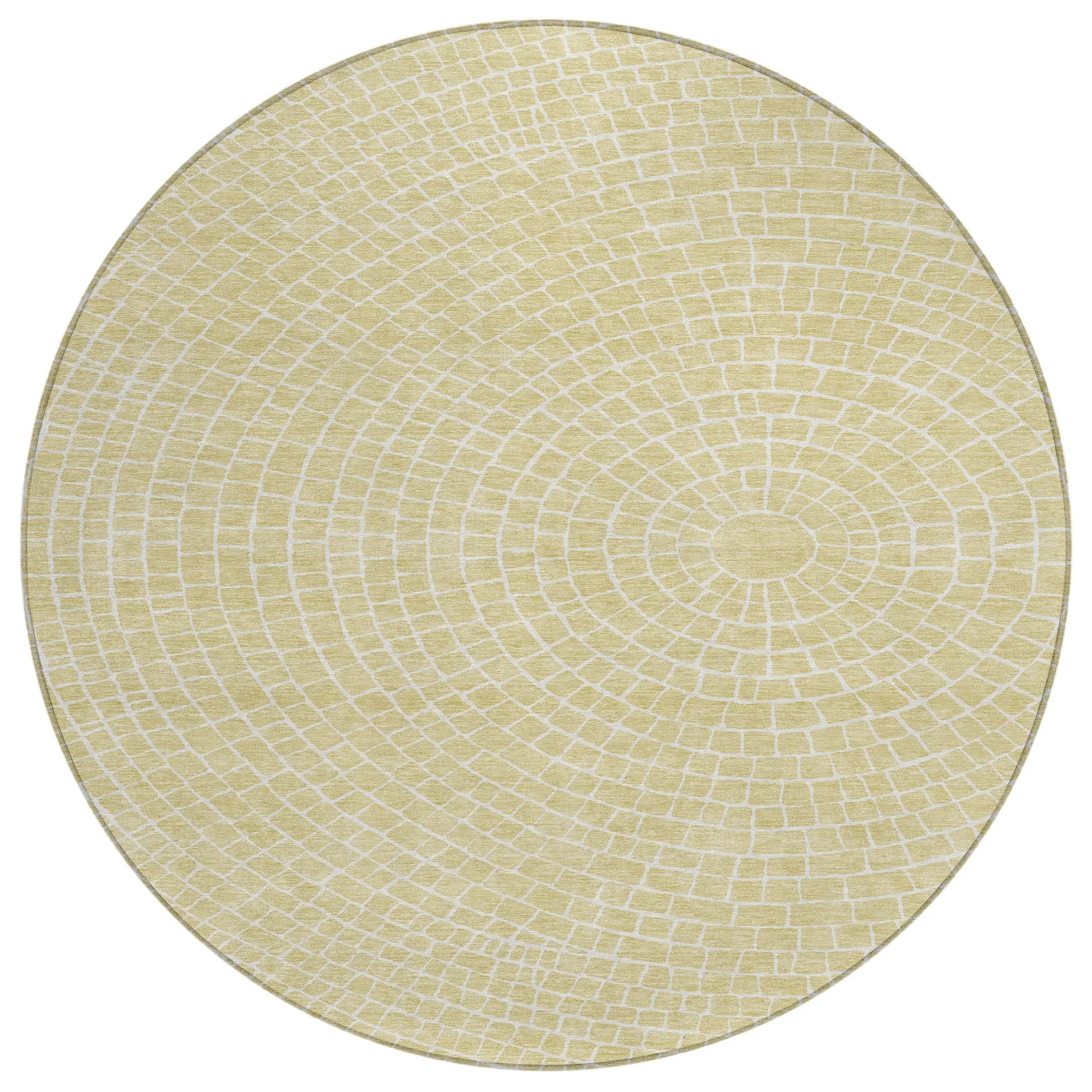 8' Wheat And Ivory Round Geometric Washable Indoor Outdoor Area Rug Homeroots Outdoor