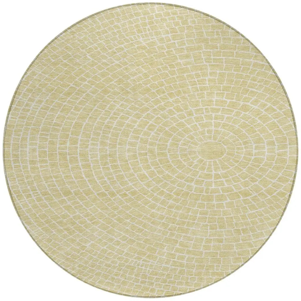 8' Wheat And Ivory Round Geometric Washable Indoor Outdoor Area Rug Homeroots Outdoor