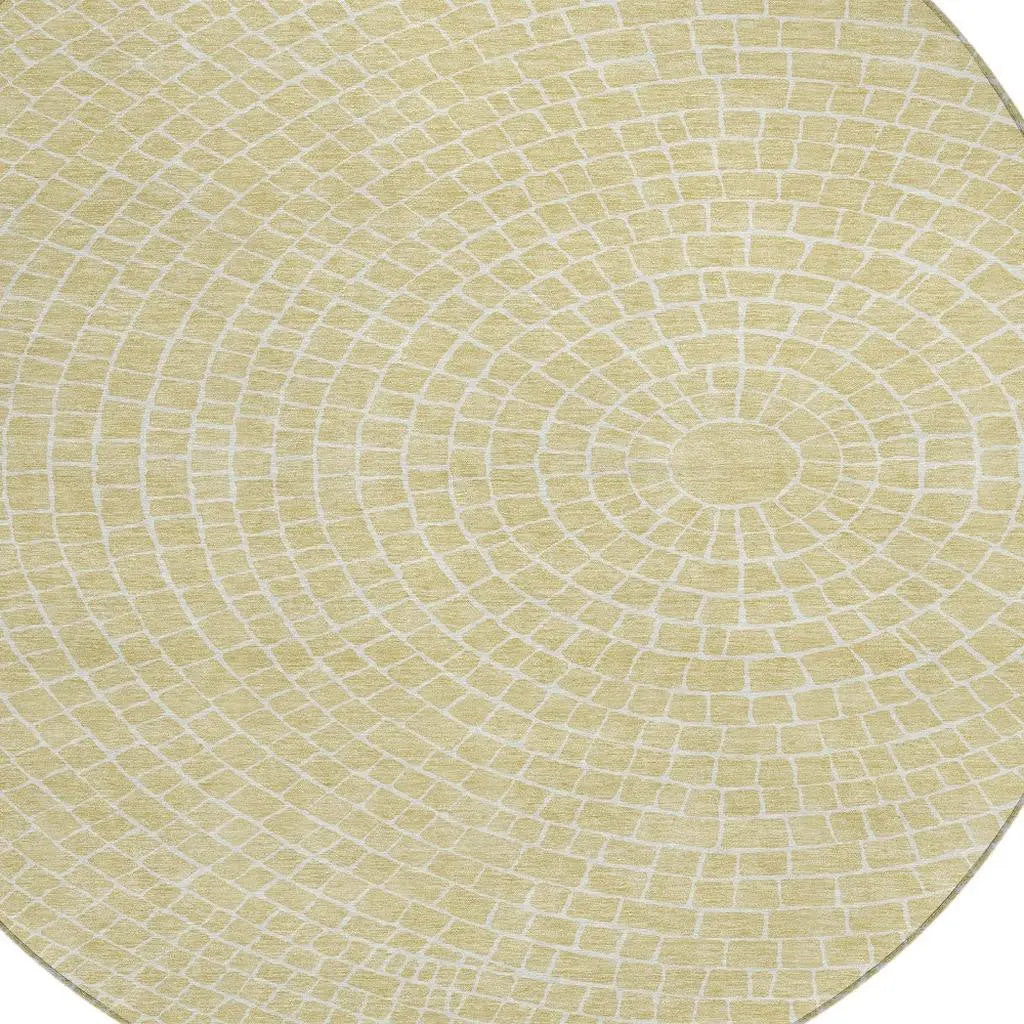 8' Wheat And Ivory Round Geometric Washable Indoor Outdoor Area Rug Homeroots Outdoor