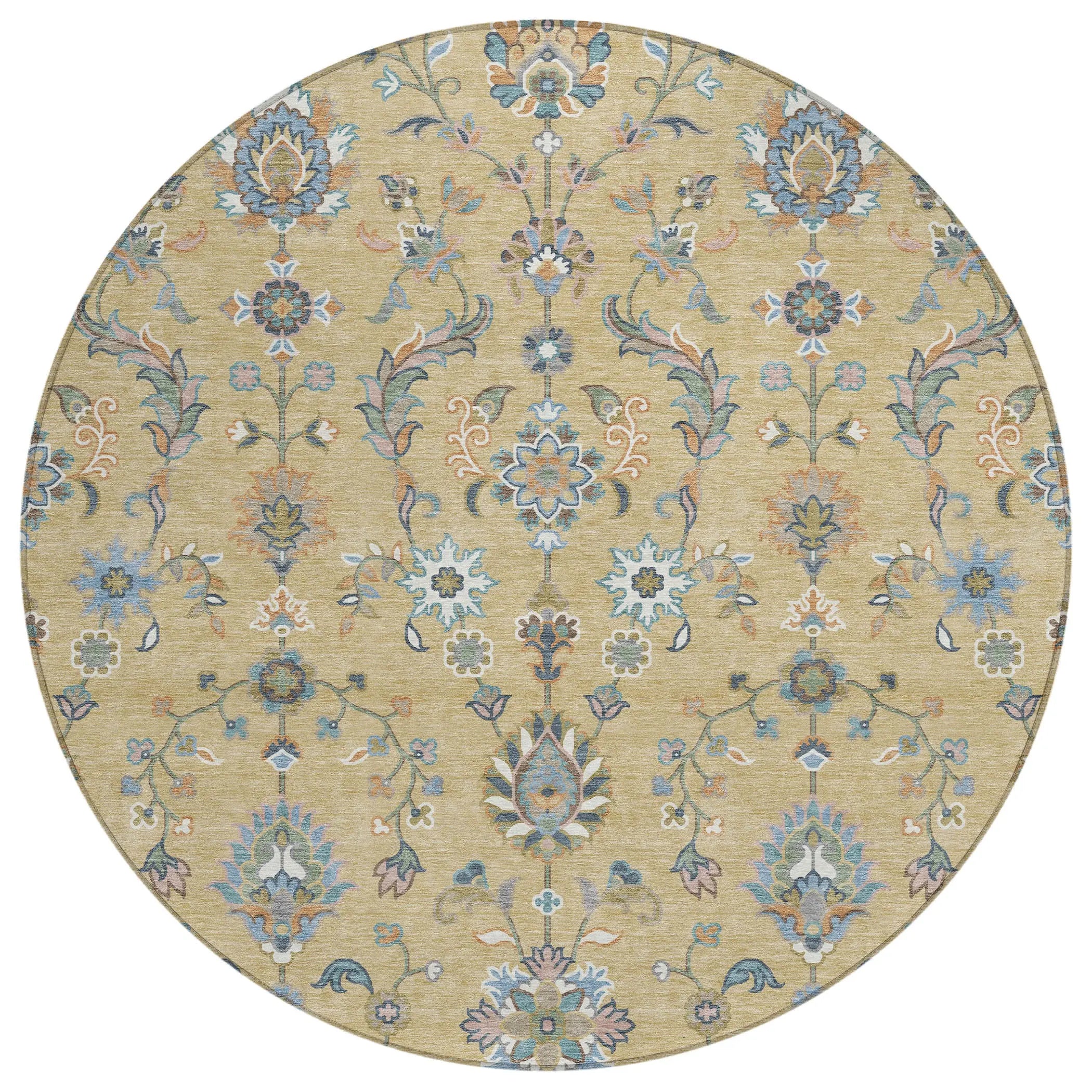 8' Wheat And Taupe Round Abstract Washable Indoor Outdoor Area Rug Homeroots Outdoor