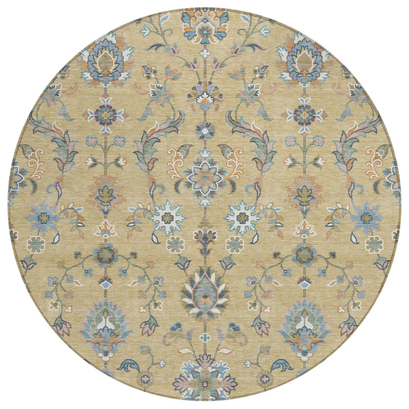8' Wheat And Taupe Round Abstract Washable Indoor Outdoor Area Rug Homeroots Outdoor