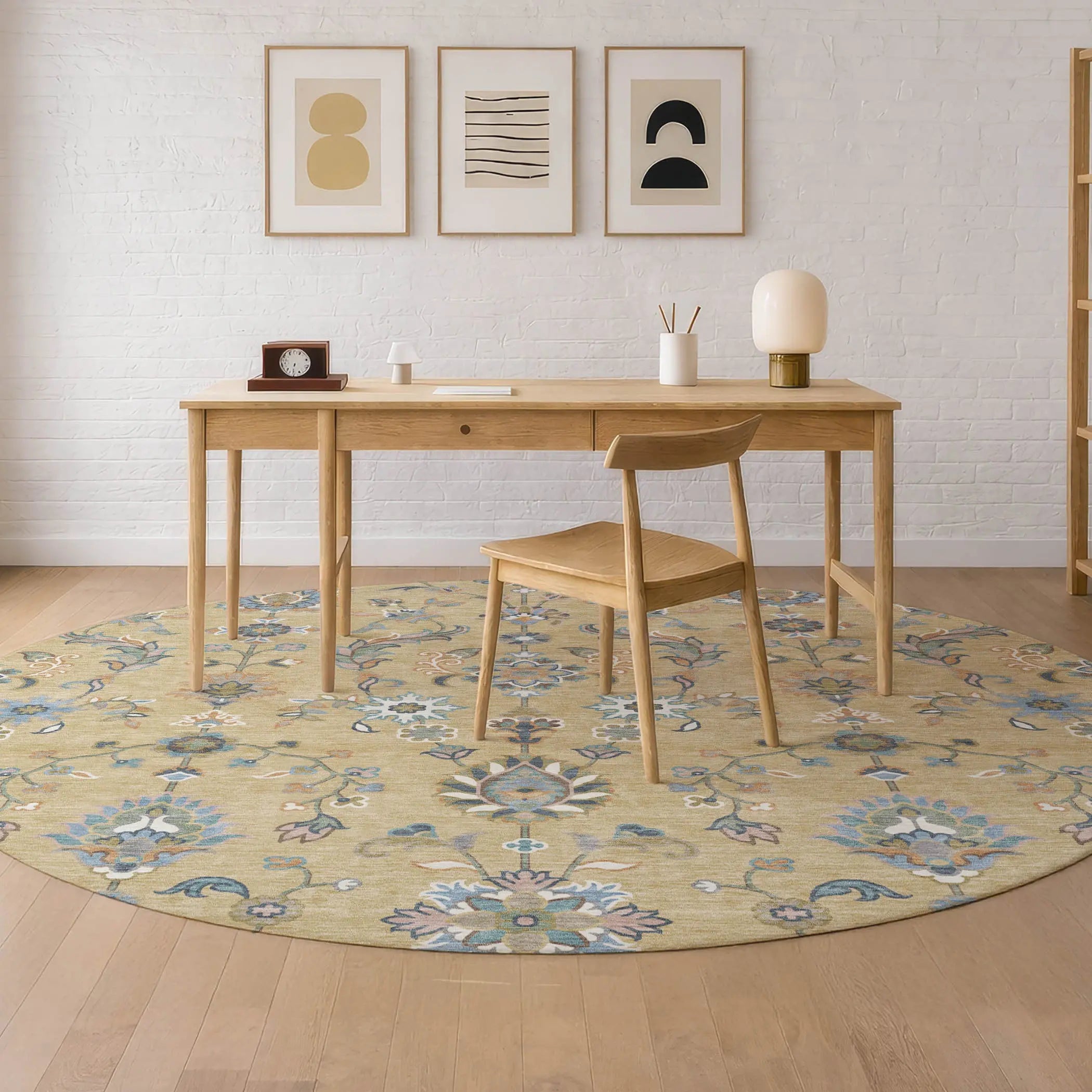 8' Wheat And Taupe Round Abstract Washable Indoor Outdoor Area Rug Homeroots Outdoor