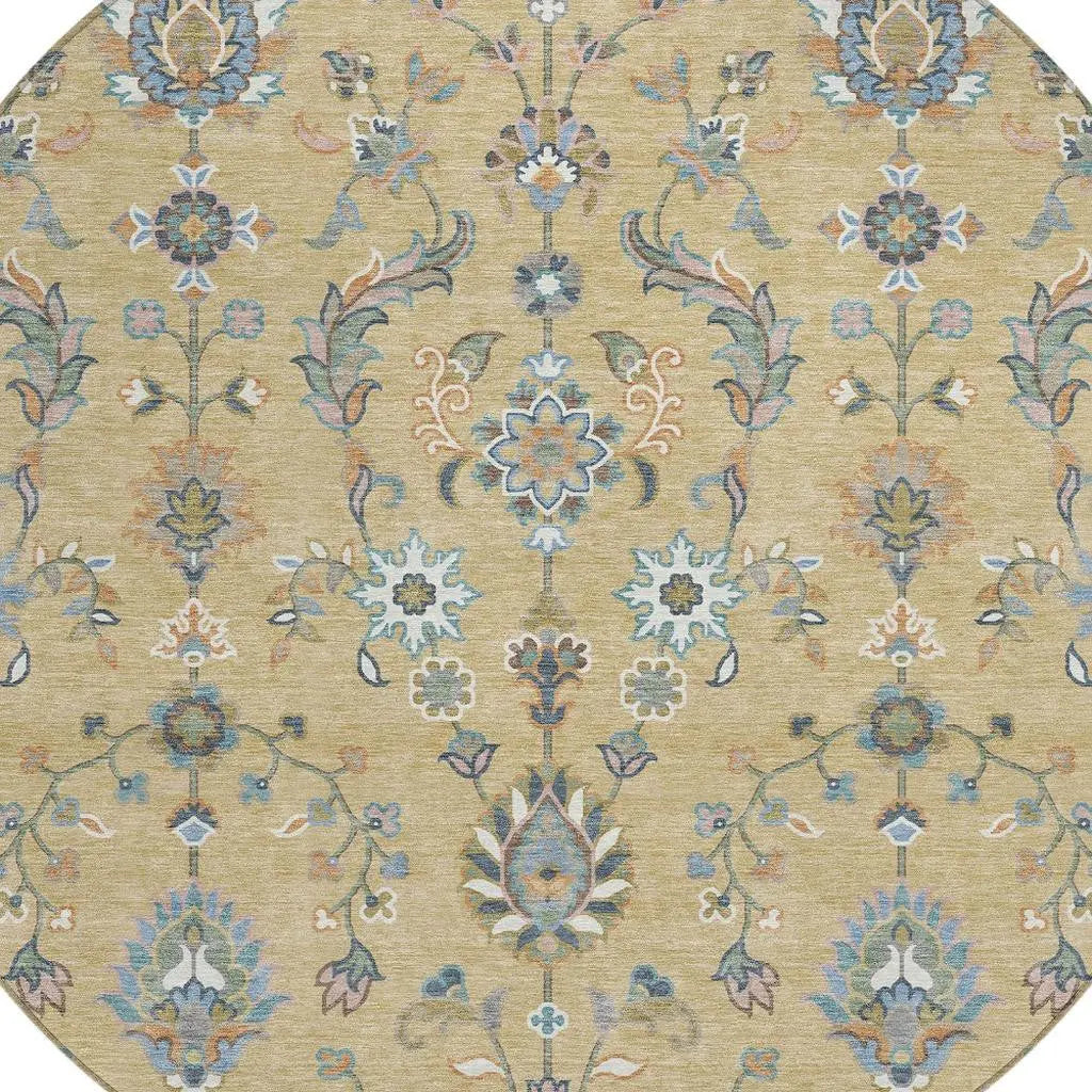 8' Wheat And Taupe Round Abstract Washable Indoor Outdoor Area Rug Homeroots Outdoor