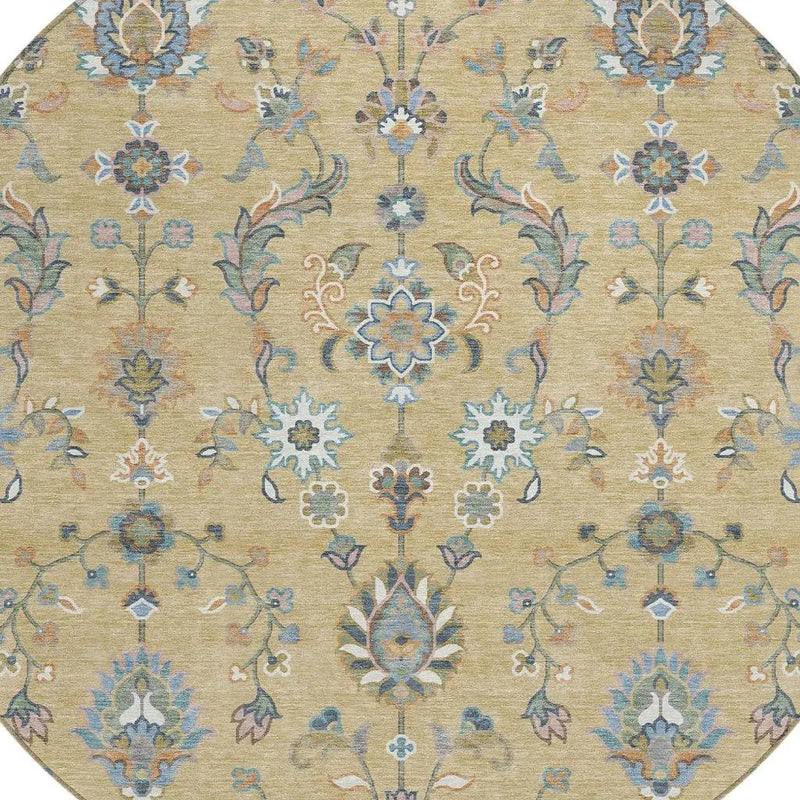 8' Wheat And Taupe Round Abstract Washable Indoor Outdoor Area Rug Homeroots Outdoor