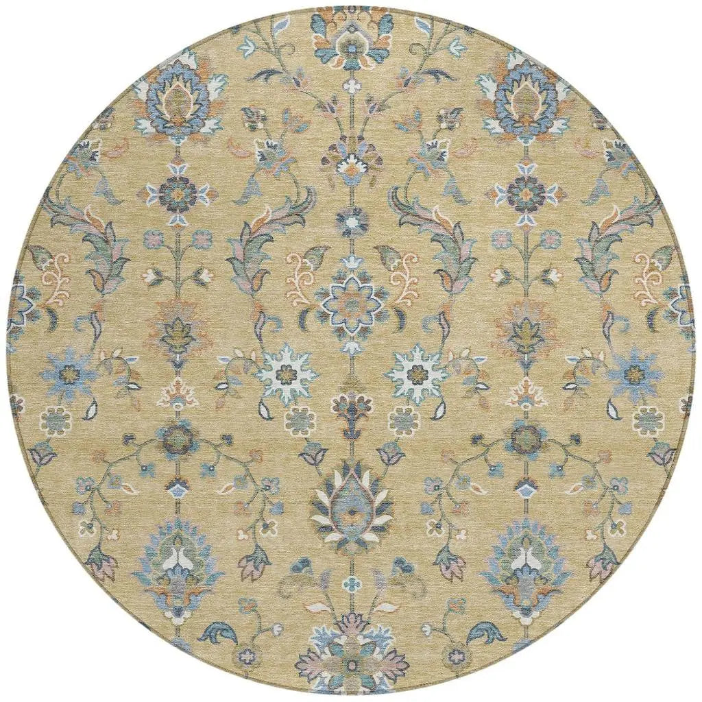 8' Wheat And Taupe Round Abstract Washable Indoor Outdoor Area Rug Homeroots Outdoor