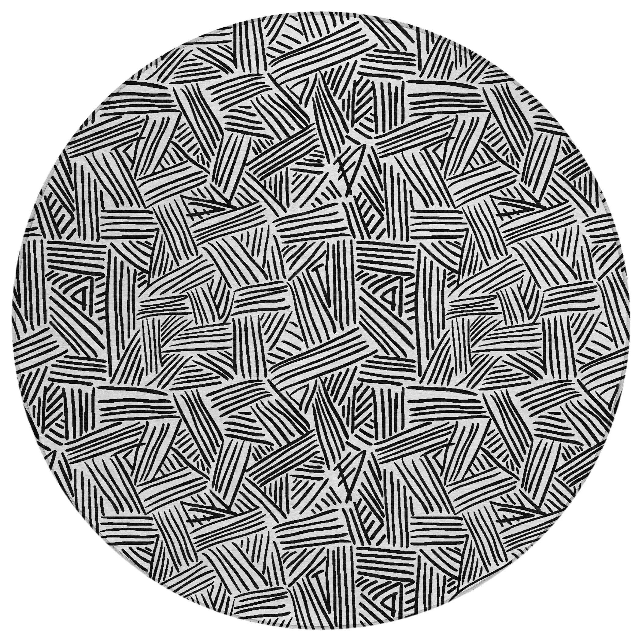 8' White And Beige Round Geometric Washable Indoor Outdoor Area Rug Homeroots Outdoor