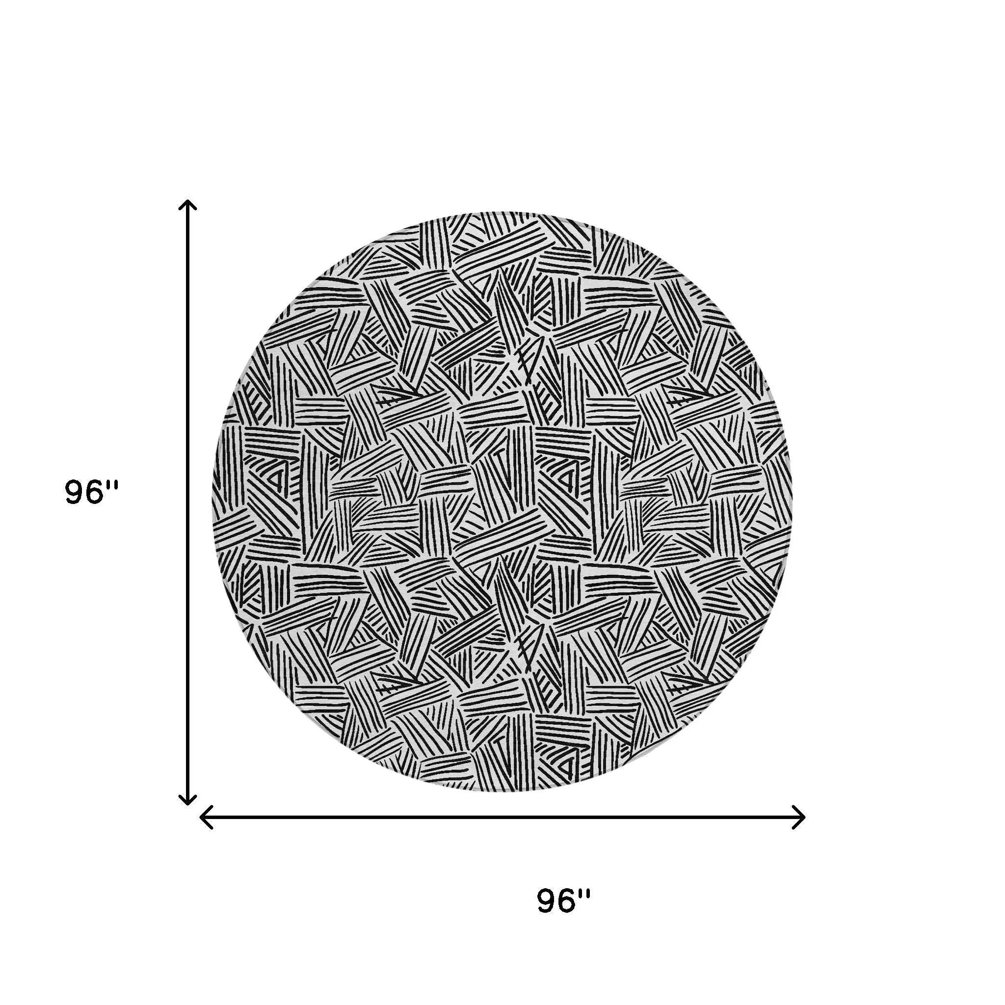 8' White And Beige Round Geometric Washable Indoor Outdoor Area Rug Homeroots Outdoor
