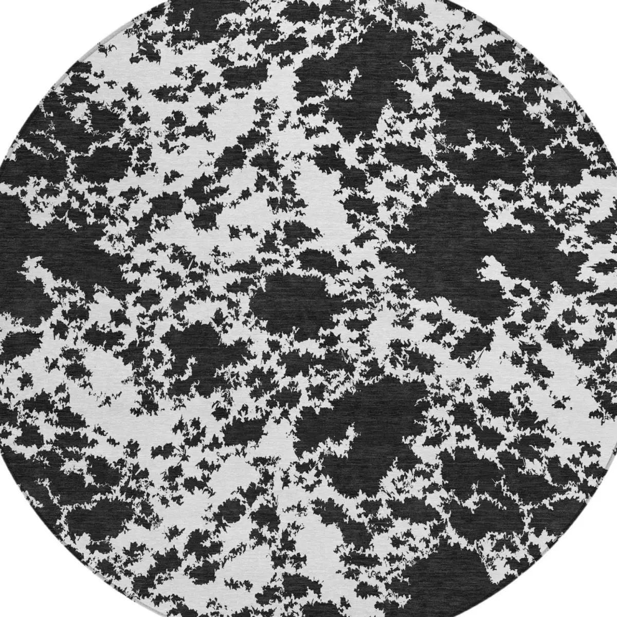 8' White And Ivory Round Abstract Washable Indoor Outdoor Area Rug Homeroots Outdoor
