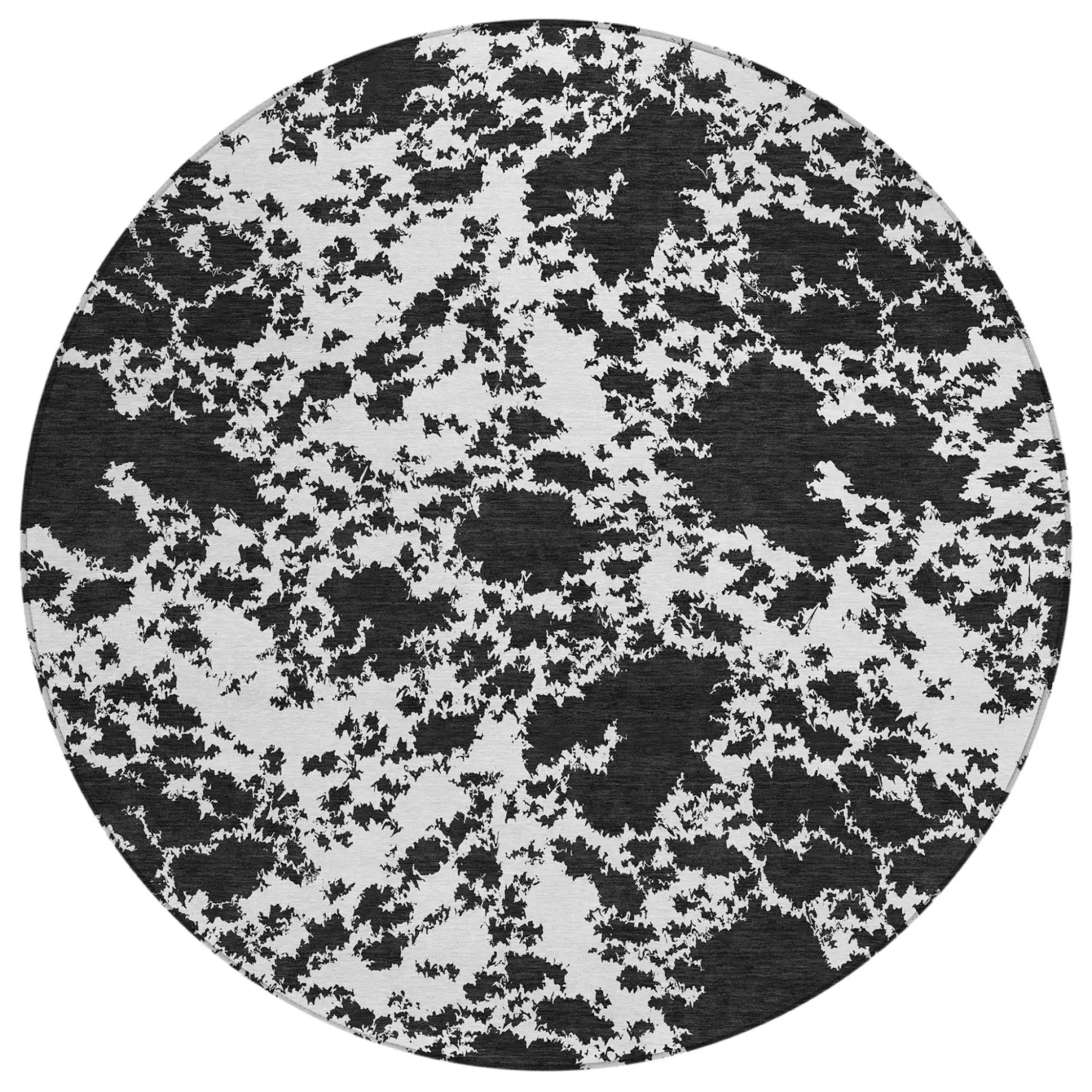 8' White And Ivory Round Abstract Washable Indoor Outdoor Area Rug Homeroots Outdoor
