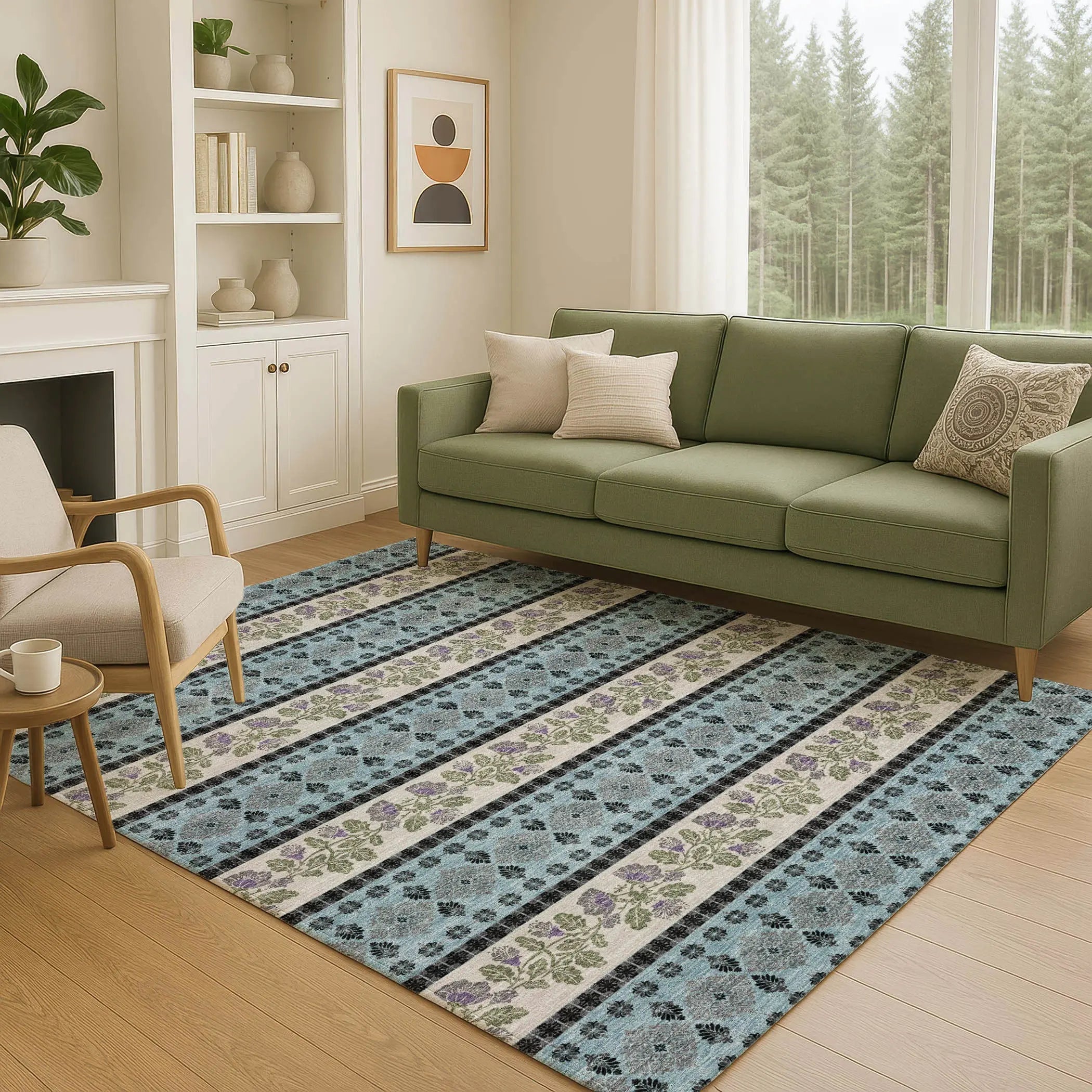 8' X 10' Aqua And Charcoal Striped Washable Indoor Outdoor Area Rug Homeroots Outdoor