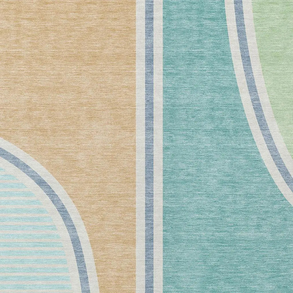 8' X 10' Aqua And Copper Geometric Washable Indoor Outdoor Area Rug Homeroots Outdoor