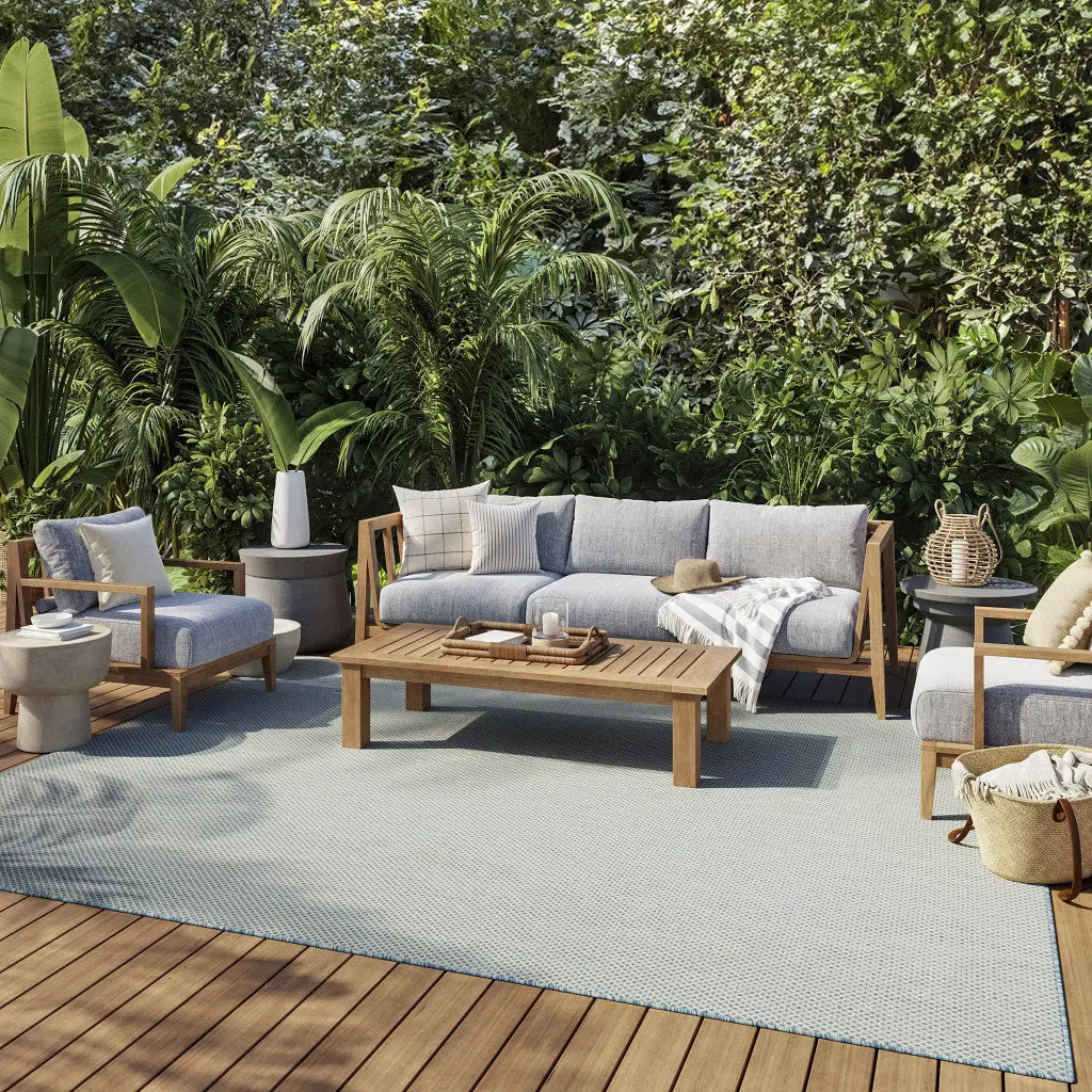 8' X 10' Aqua And Ivory Indoor Outdoor Area Rug Homeroots Outdoor
