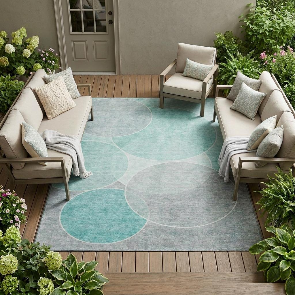 8' X 10' Aqua And Teal Blue Geometric Washable Indoor Outdoor Area Rug Homeroots Outdoor