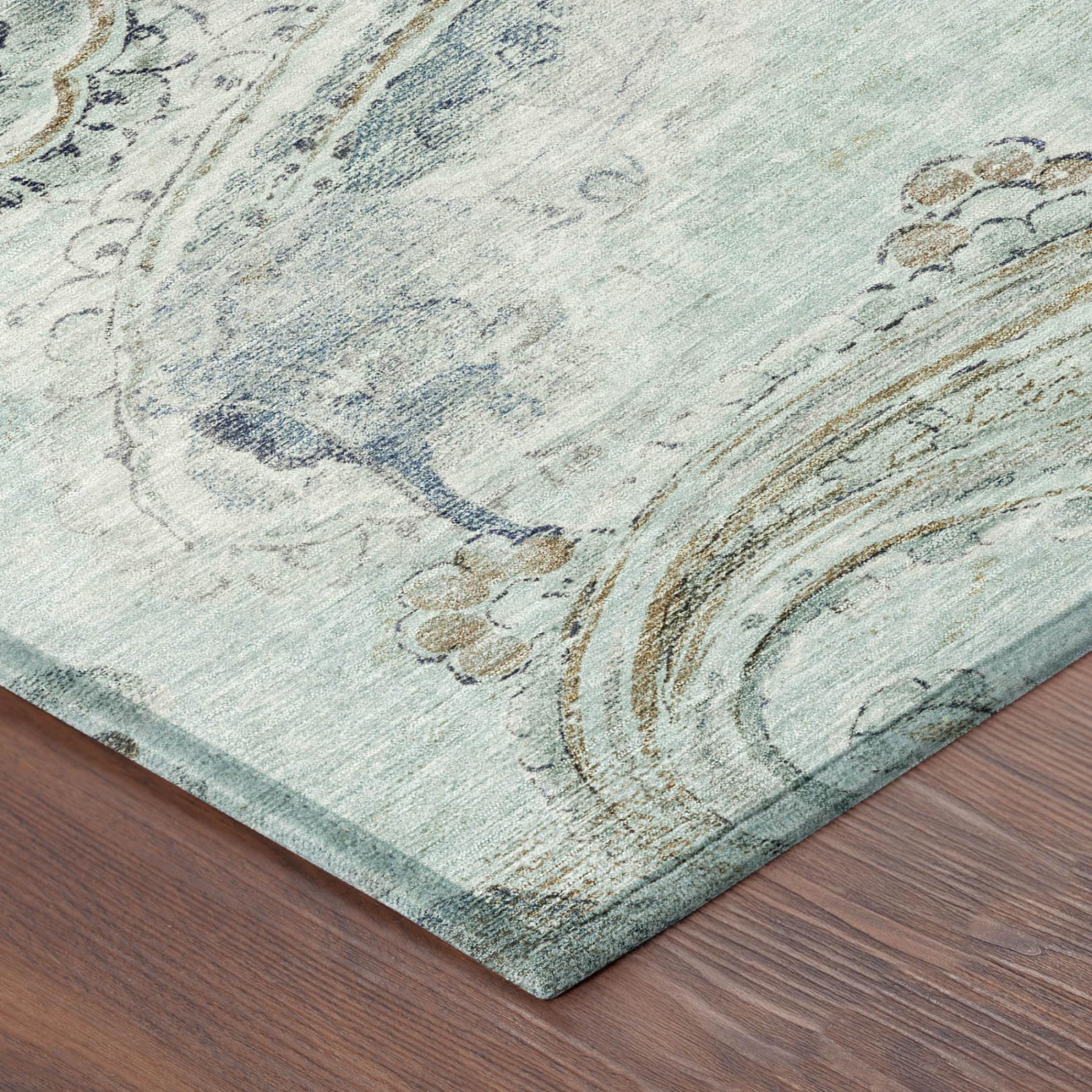 8' X 10' Aqua And Teal Blue Paisley Washable Indoor Outdoor Area Rug Homeroots Outdoor