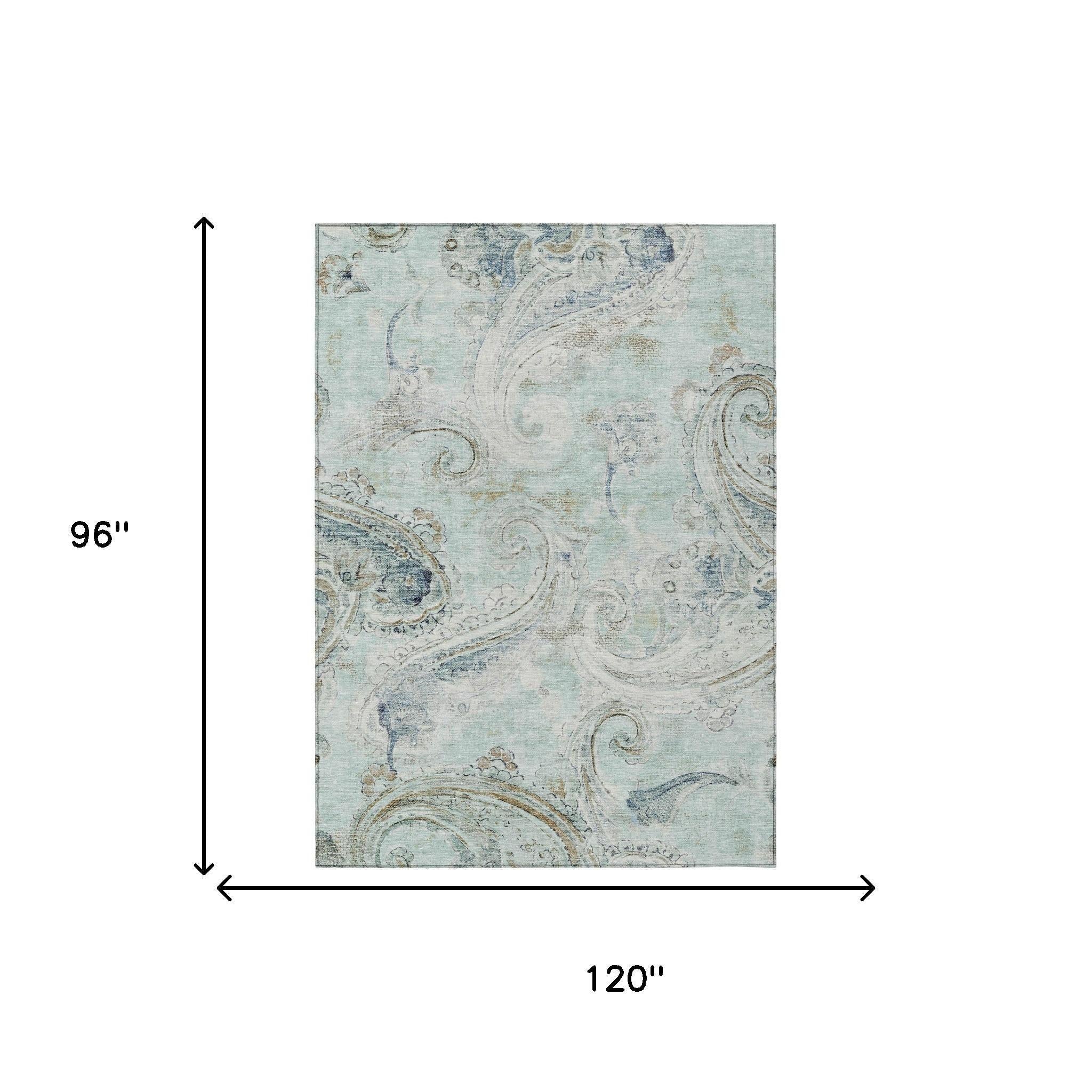8' X 10' Aqua And Teal Blue Paisley Washable Indoor Outdoor Area Rug Homeroots Outdoor