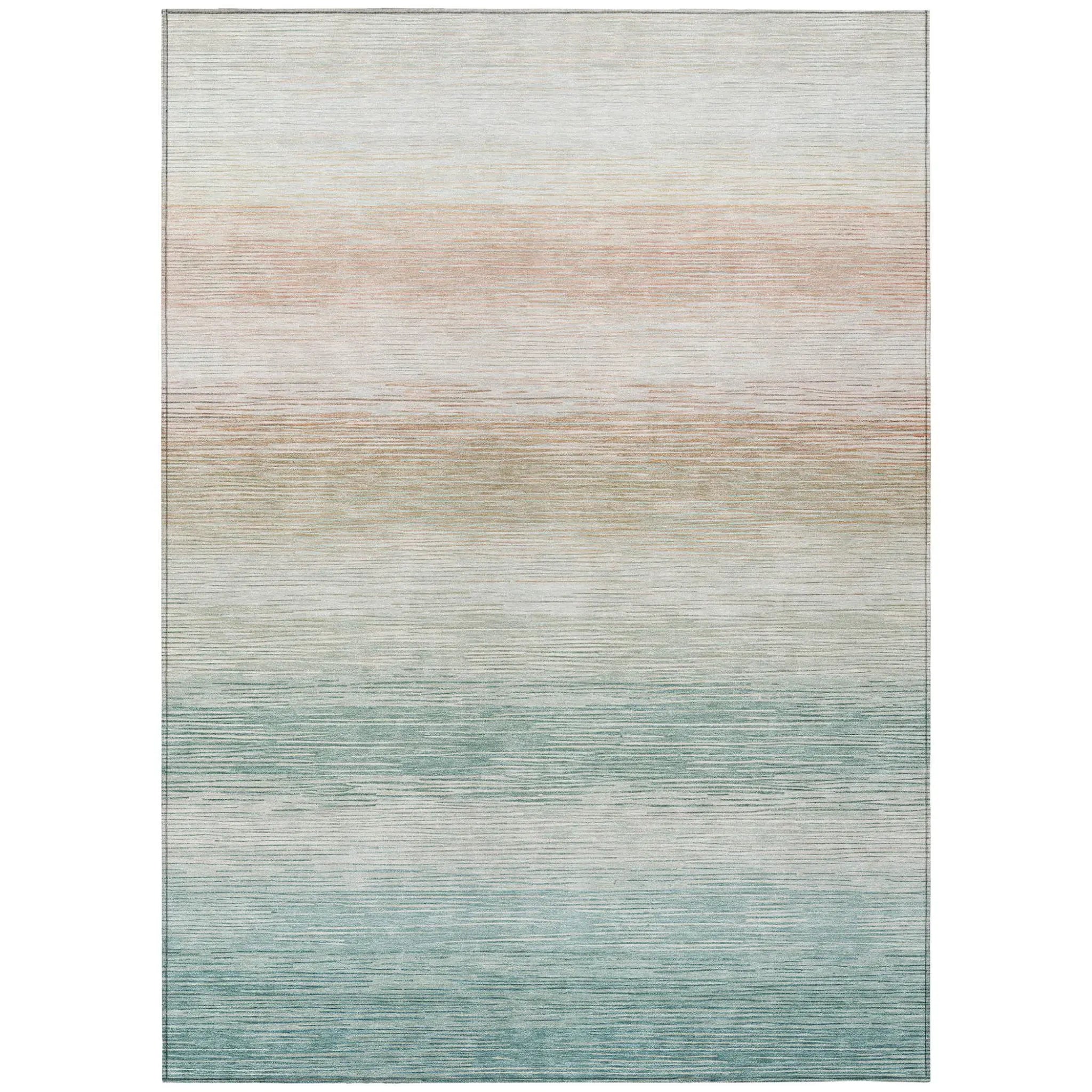 8' X 10' Aqua And Teal Blue Striped Washable Indoor Outdoor Area Rug Homeroots Outdoor