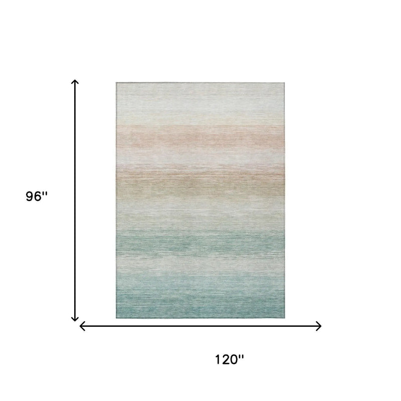 8' X 10' Aqua And Teal Blue Striped Washable Indoor Outdoor Area Rug Homeroots Outdoor