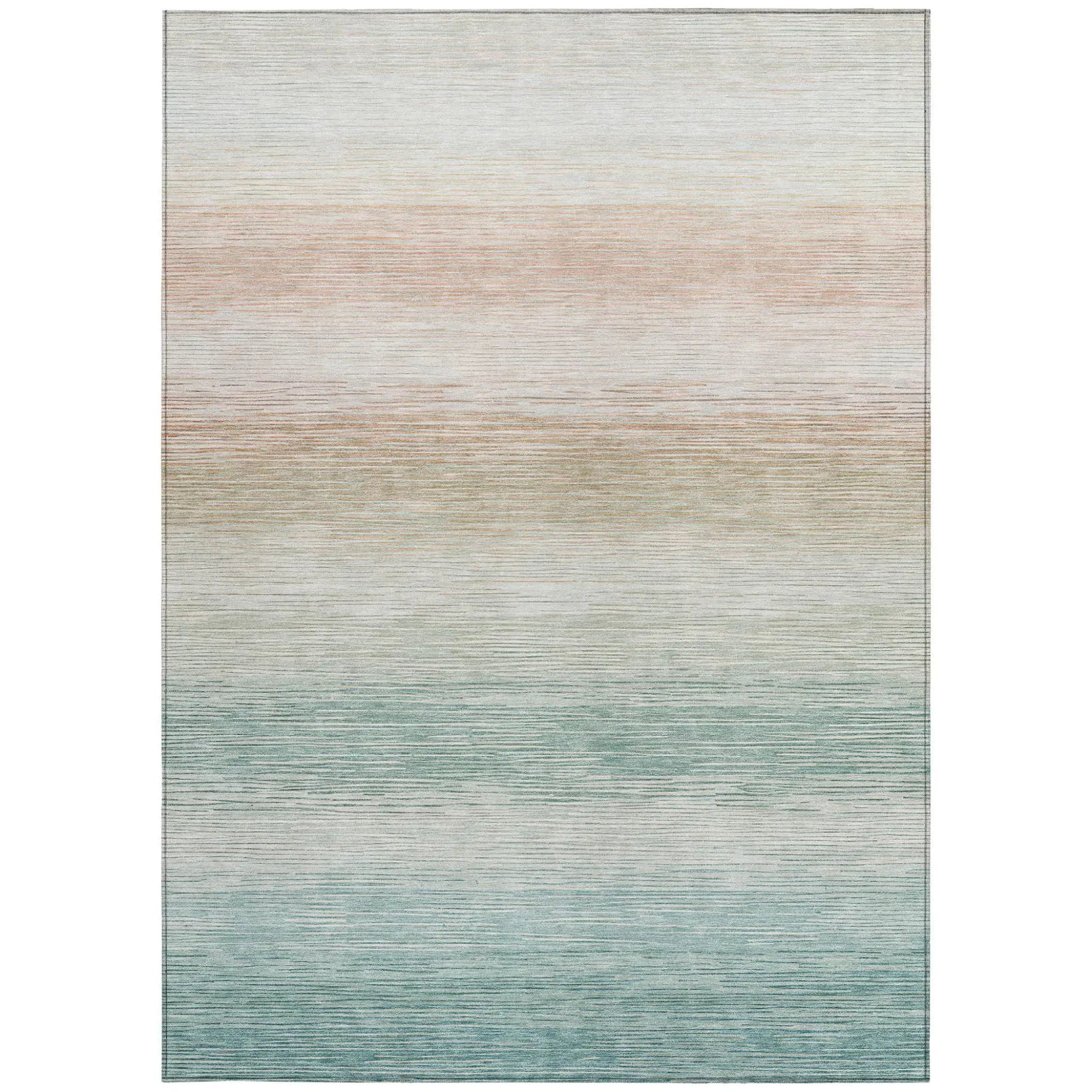8' X 10' Aqua And Teal Blue Striped Washable Indoor Outdoor Area Rug Homeroots Outdoor