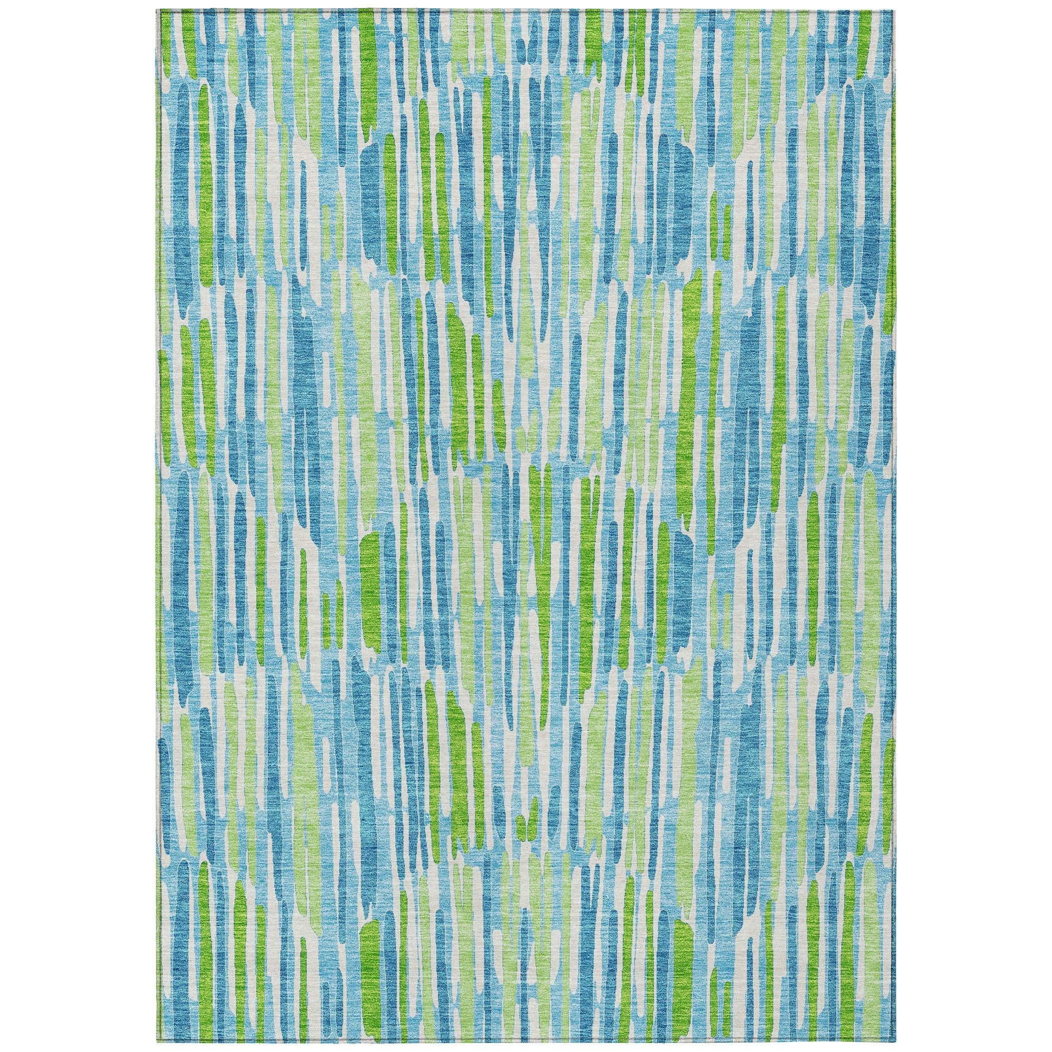 8' X 10' Aqua Teal Blue And Lime Green Abstract Washable Indoor Outdoor Area Rug - GreatEagleInc
