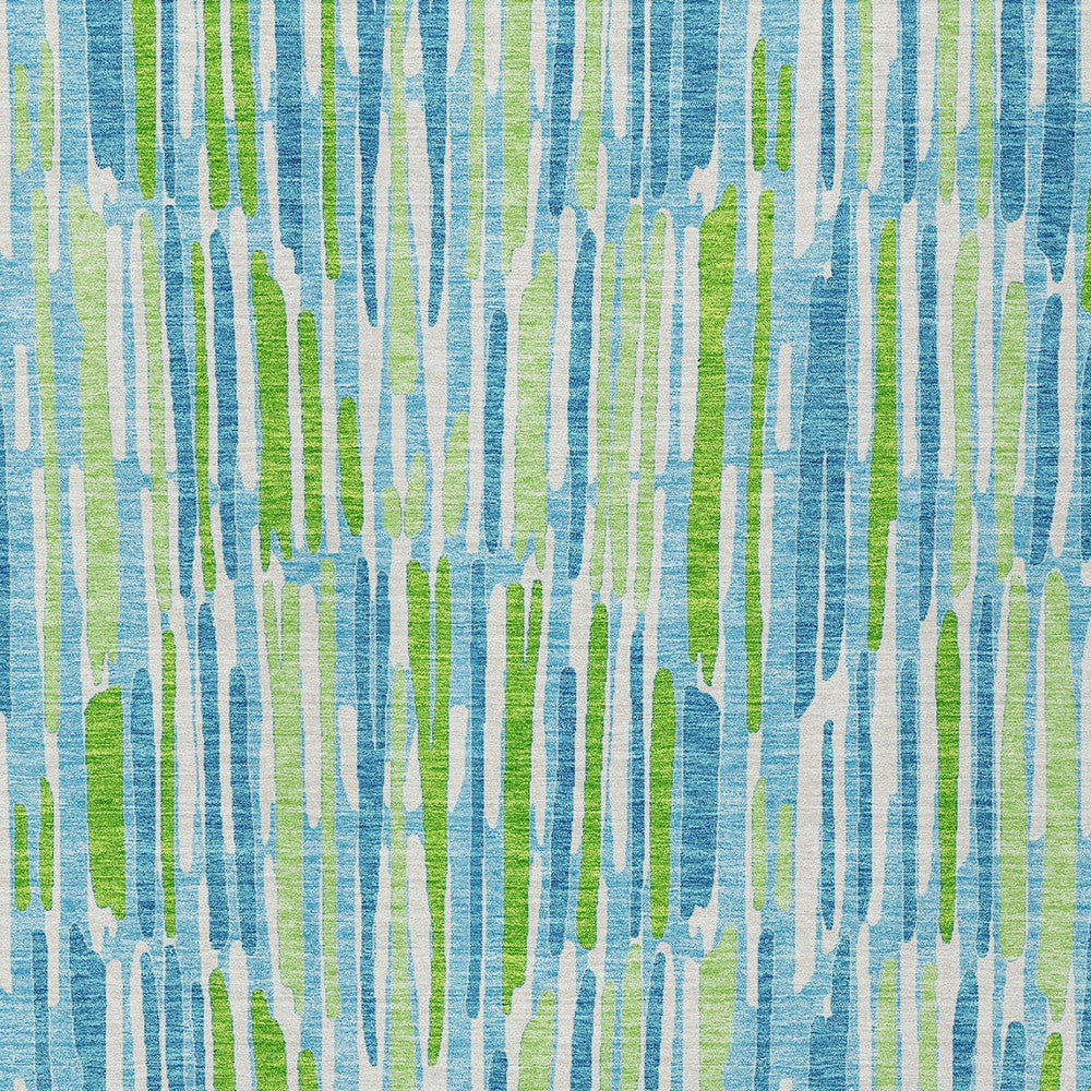 8' X 10' Aqua Teal Blue And Lime Green Abstract Washable Indoor Outdoor Area Rug - GreatEagleInc