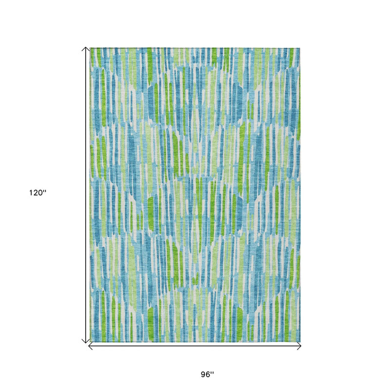 8' X 10' Aqua Teal Blue And Lime Green Abstract Washable Indoor Outdoor Area Rug - GreatEagleInc