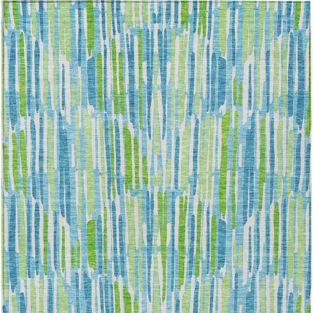 8' X 10' Aqua Teal Blue And Lime Green Abstract Washable Indoor Outdoor Area Rug - GreatEagleInc