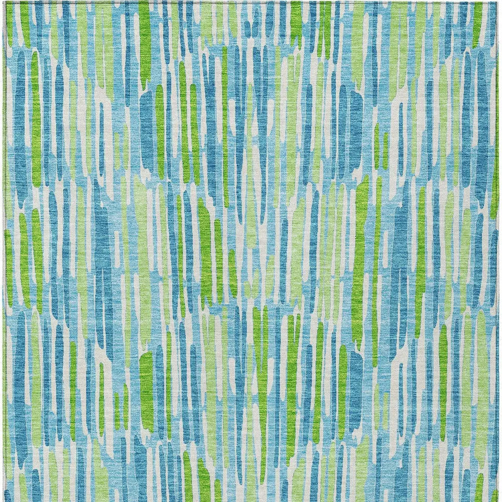 8' X 10' Aqua Teal Blue And Lime Green Abstract Washable Indoor Outdoor Area Rug - GreatEagleInc
