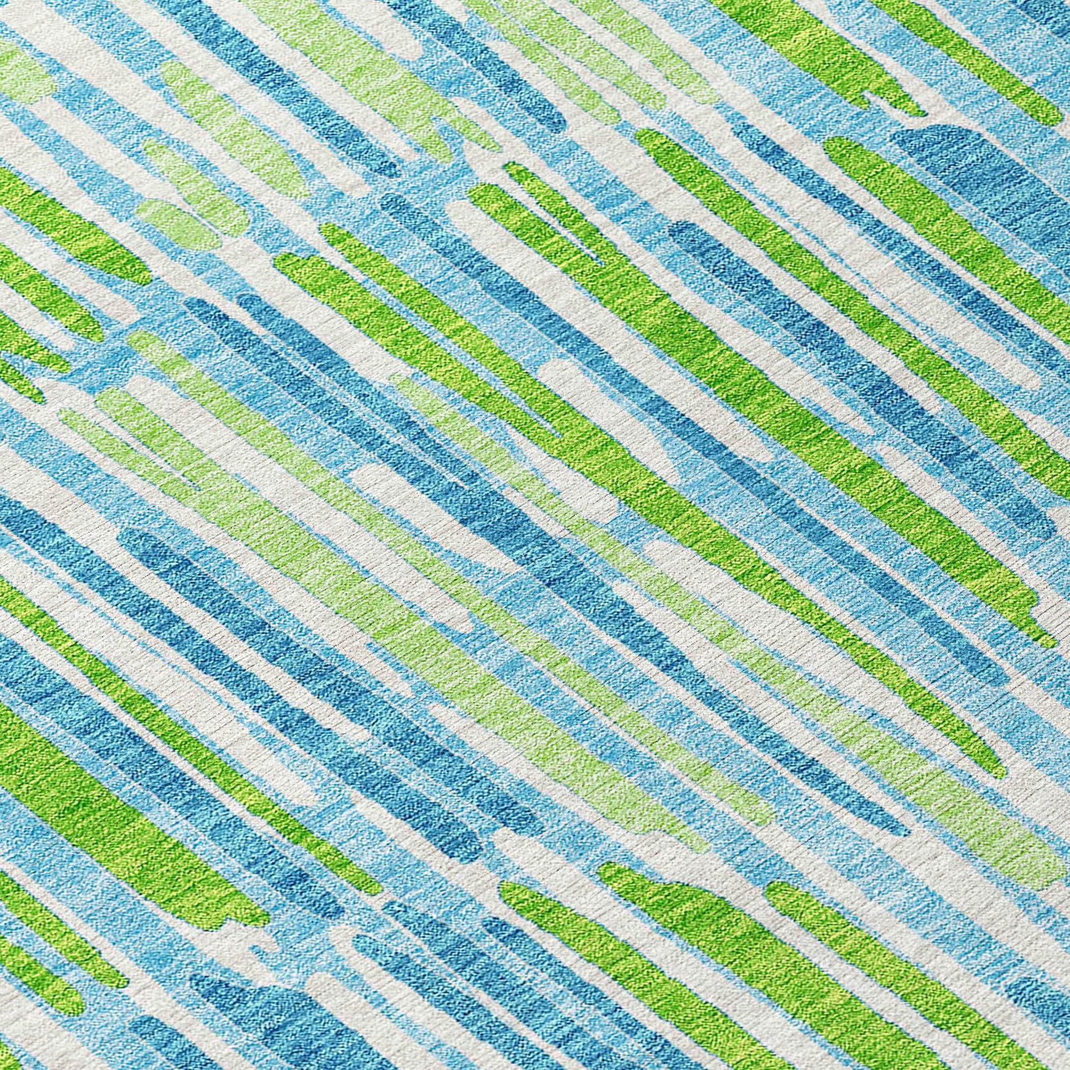 8' X 10' Aqua Teal Blue And Lime Green Abstract Washable Indoor Outdoor Area Rug - GreatEagleInc