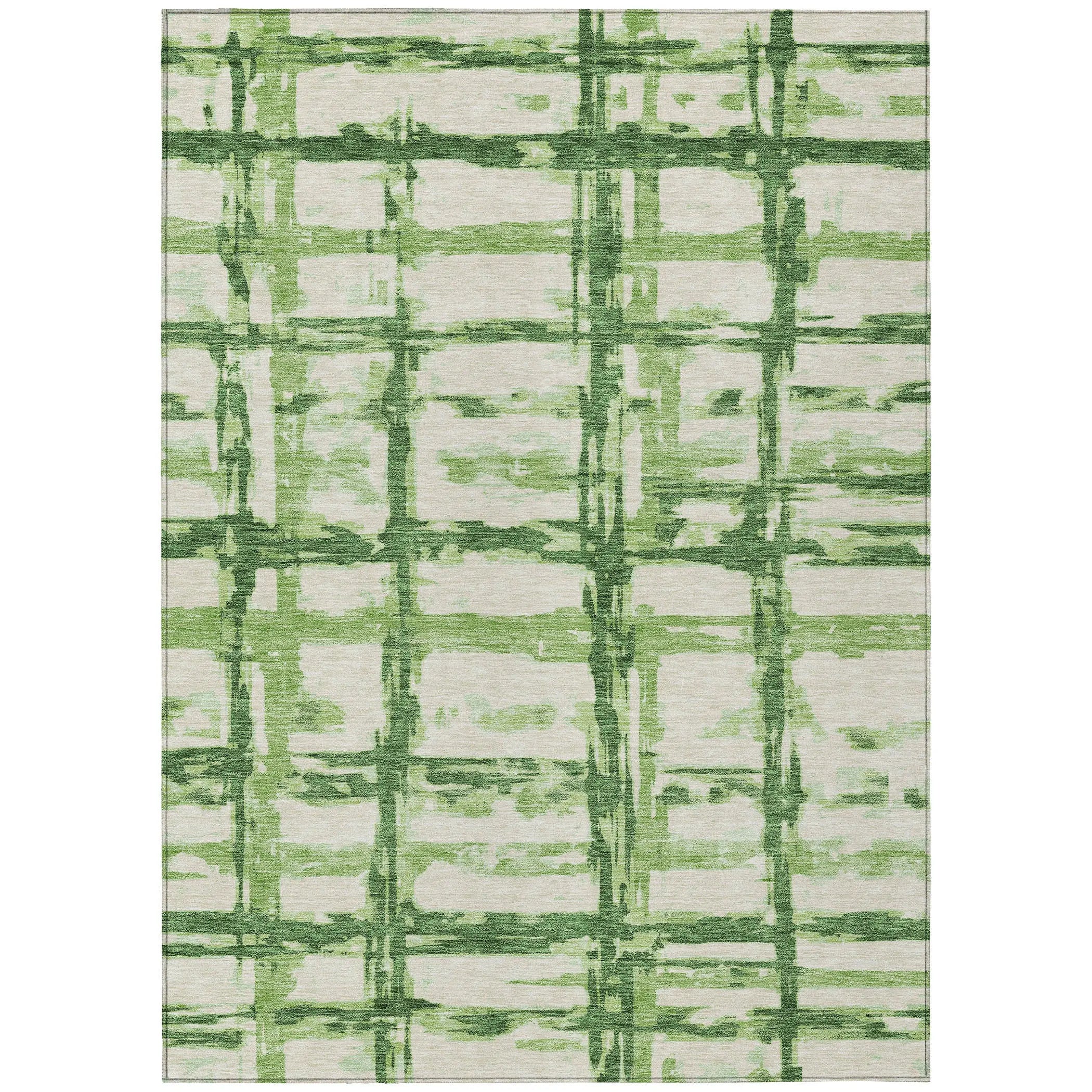 8' X 10' Artichoke Green And Emerald Striped Washable Indoor Outdoor Area Rug Homeroots Outdoor