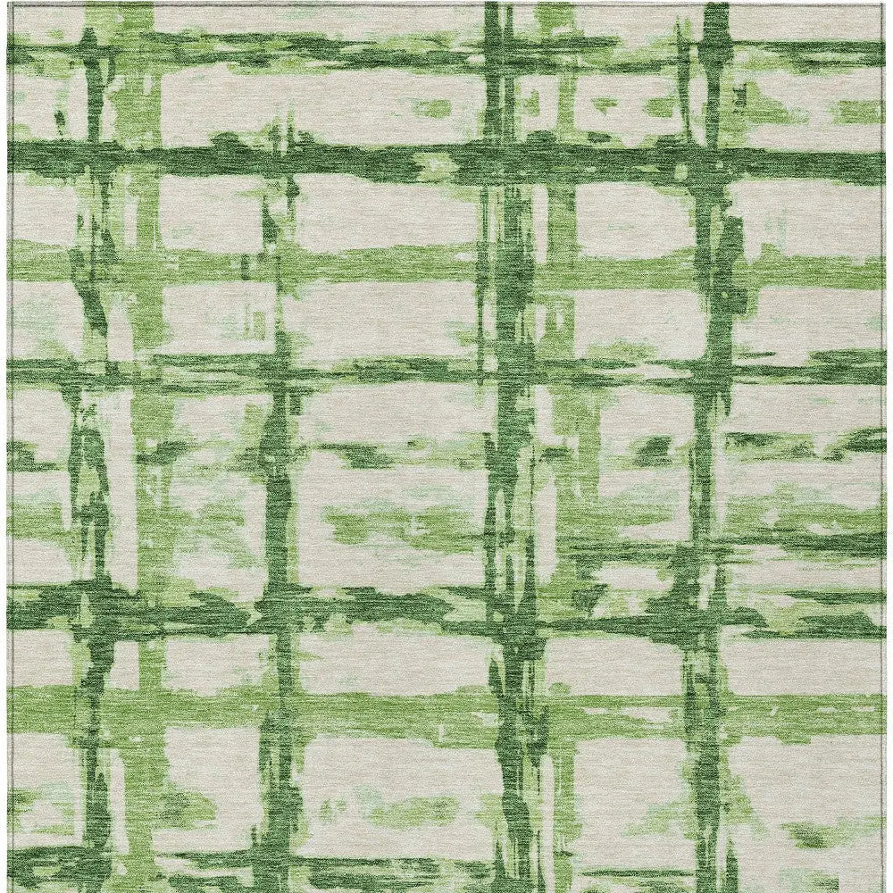 8' X 10' Artichoke Green And Emerald Striped Washable Indoor Outdoor Area Rug Homeroots Outdoor