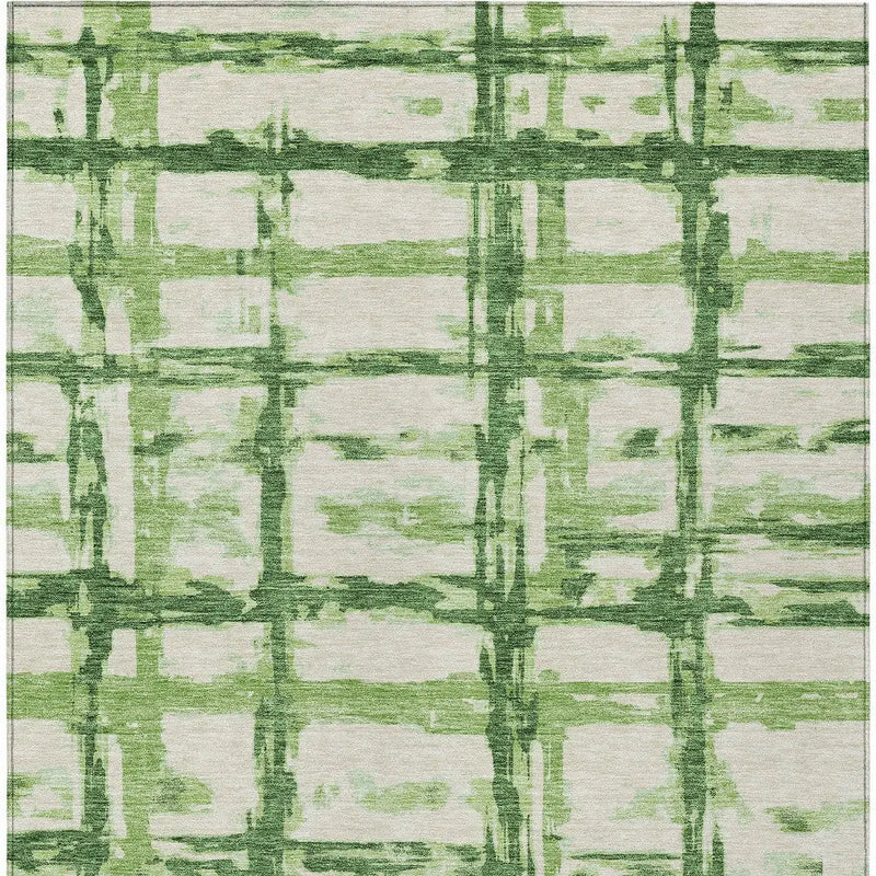 8' X 10' Artichoke Green And Emerald Striped Washable Indoor Outdoor Area Rug Homeroots Outdoor
