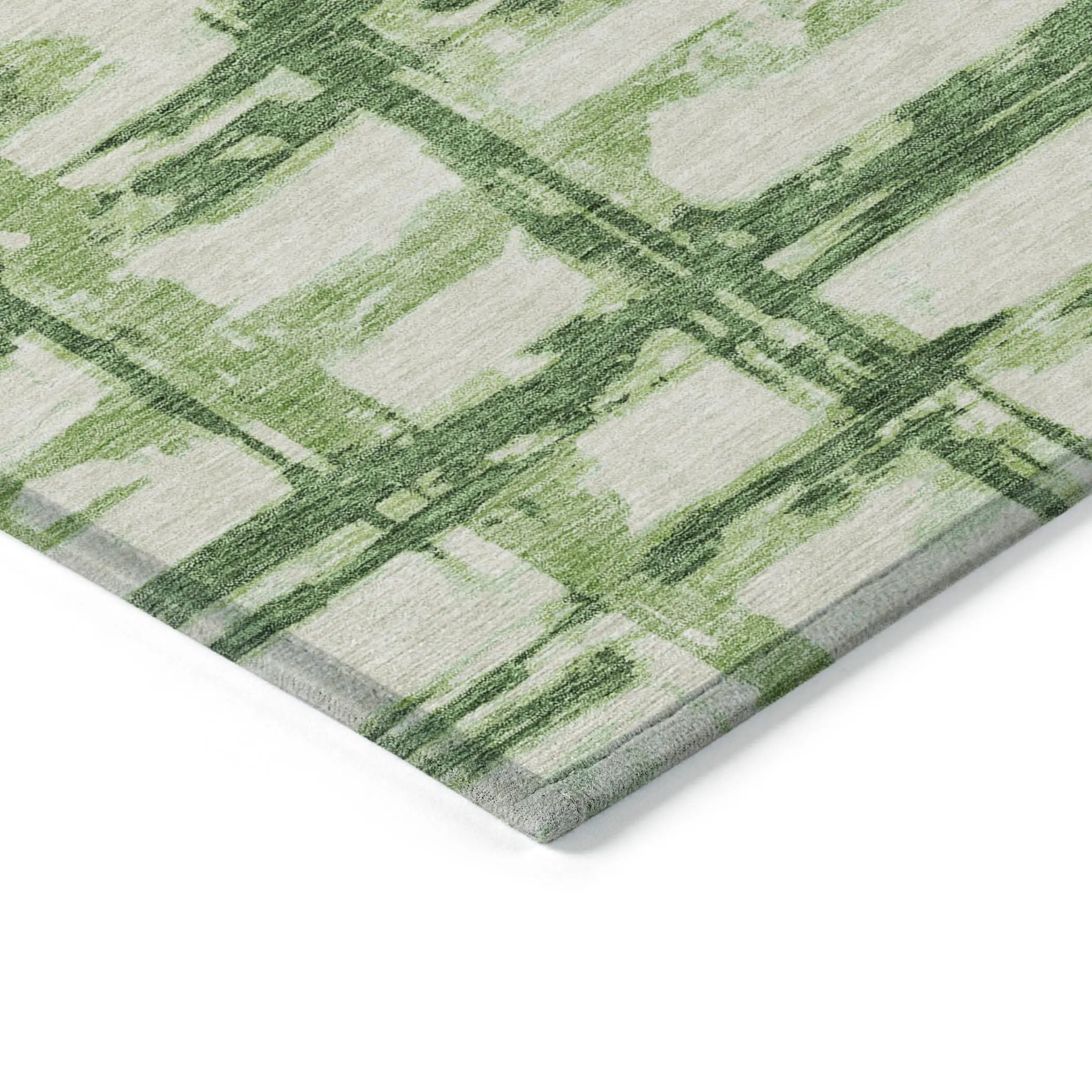 8' X 10' Artichoke Green And Emerald Striped Washable Indoor Outdoor Area Rug Homeroots Outdoor
