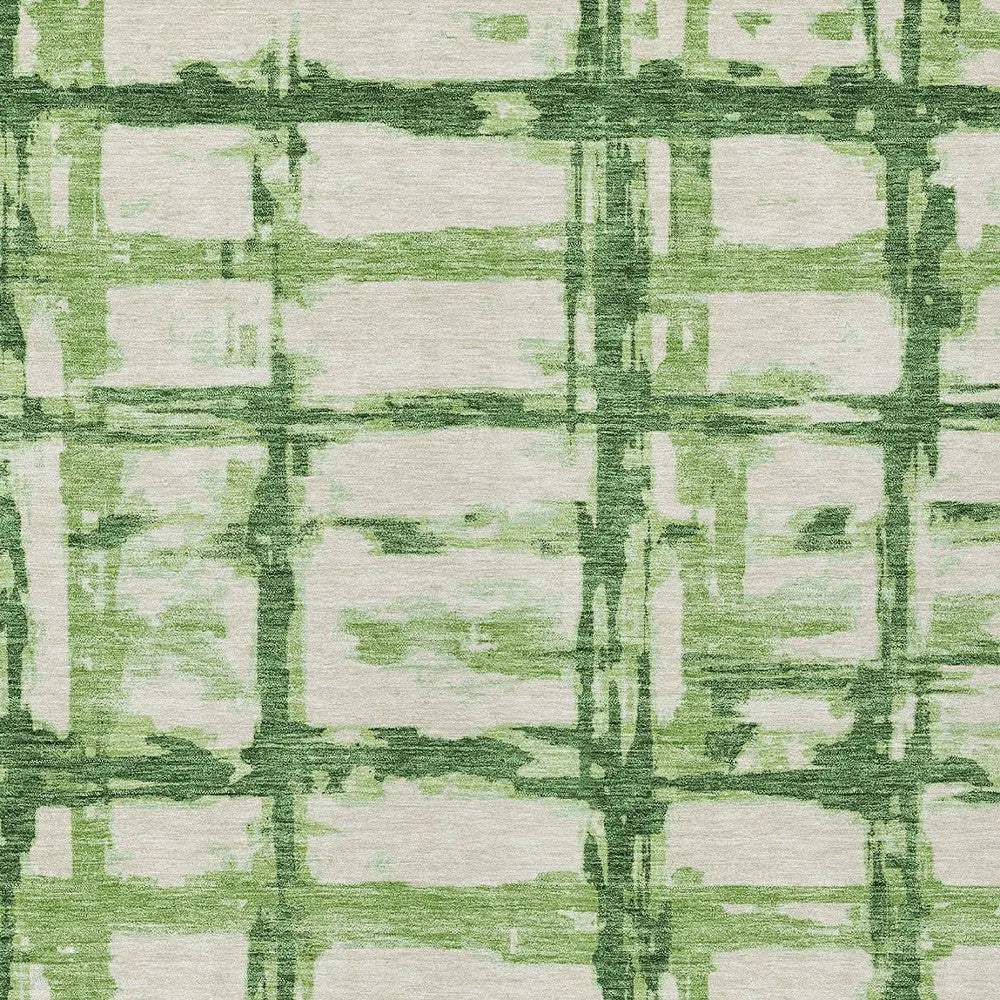 8' X 10' Artichoke Green And Emerald Striped Washable Indoor Outdoor Area Rug Homeroots Outdoor