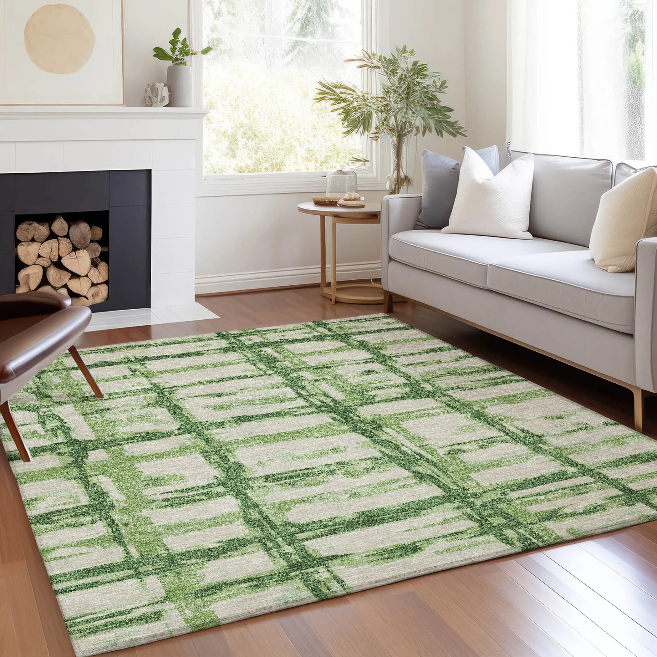 8' X 10' Artichoke Green And Emerald Striped Washable Indoor Outdoor Area Rug Homeroots Outdoor