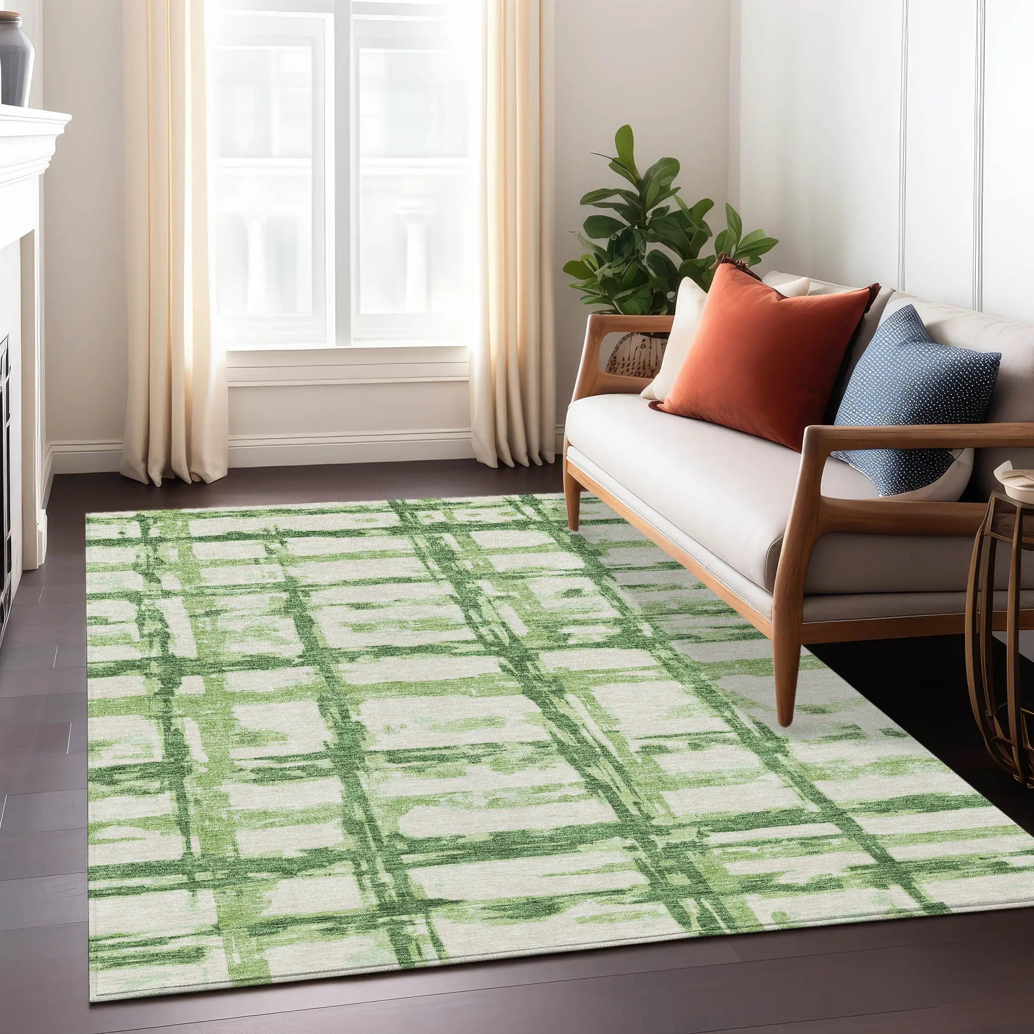 8' X 10' Artichoke Green And Emerald Striped Washable Indoor Outdoor Area Rug Homeroots Outdoor