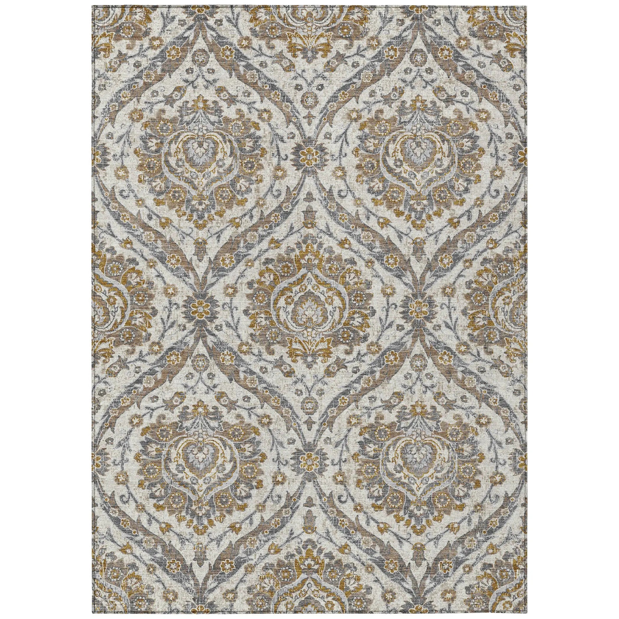 8' X 10' Beige And Blue Floral Washable Indoor Outdoor Area Rug Homeroots Outdoor