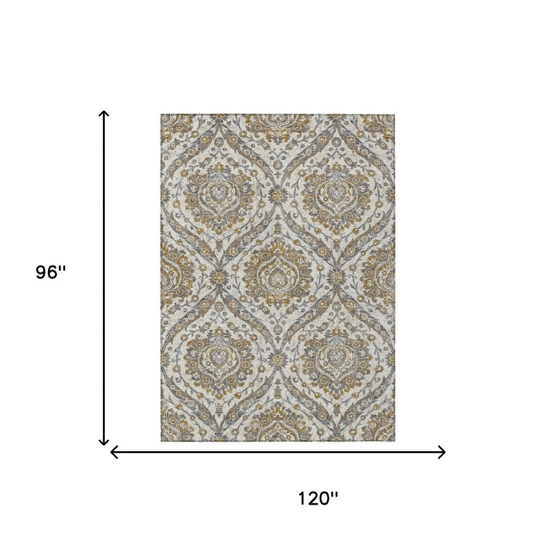 8' X 10' Beige And Blue Floral Washable Indoor Outdoor Area Rug Homeroots Outdoor