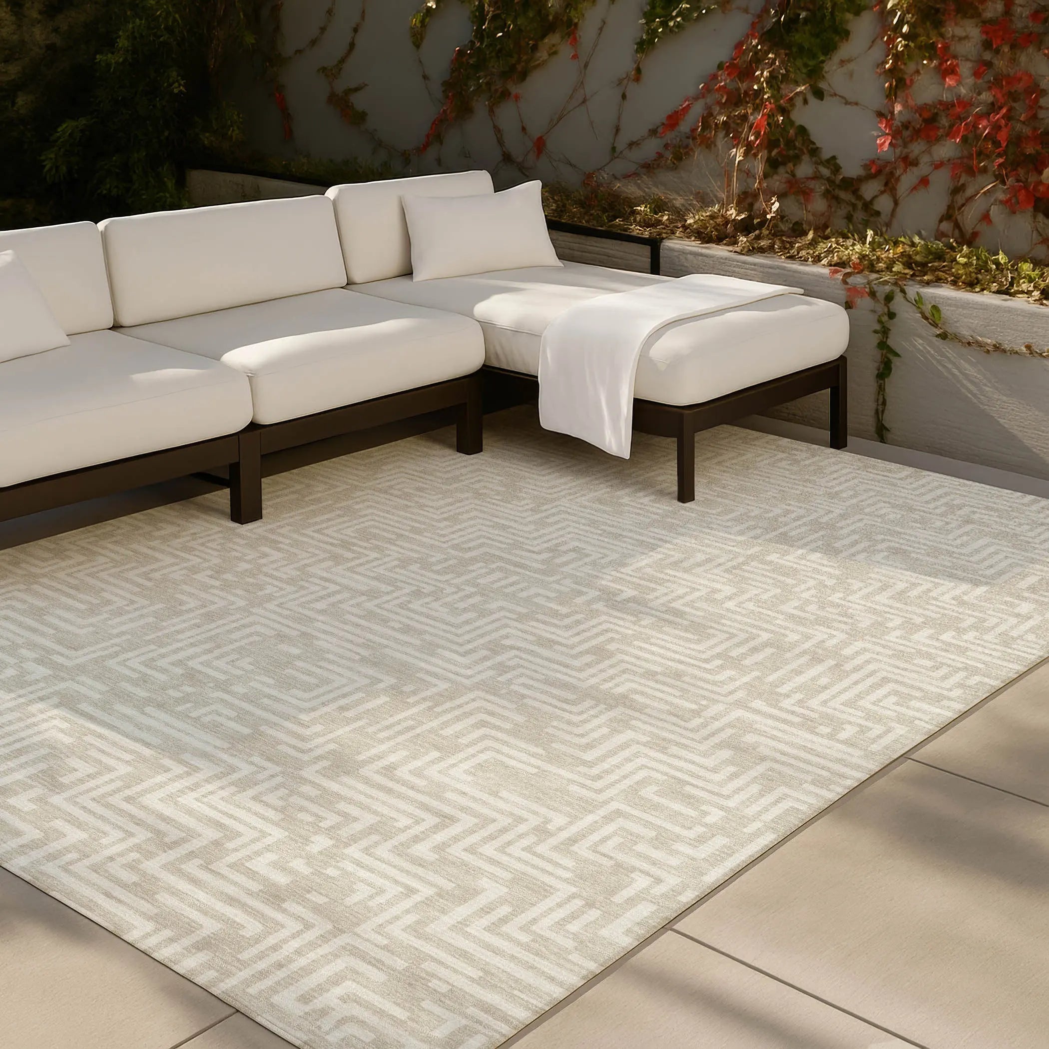8' X 10' Beige And Blue Geometric Washable Indoor Outdoor Area Rug Homeroots Outdoor
