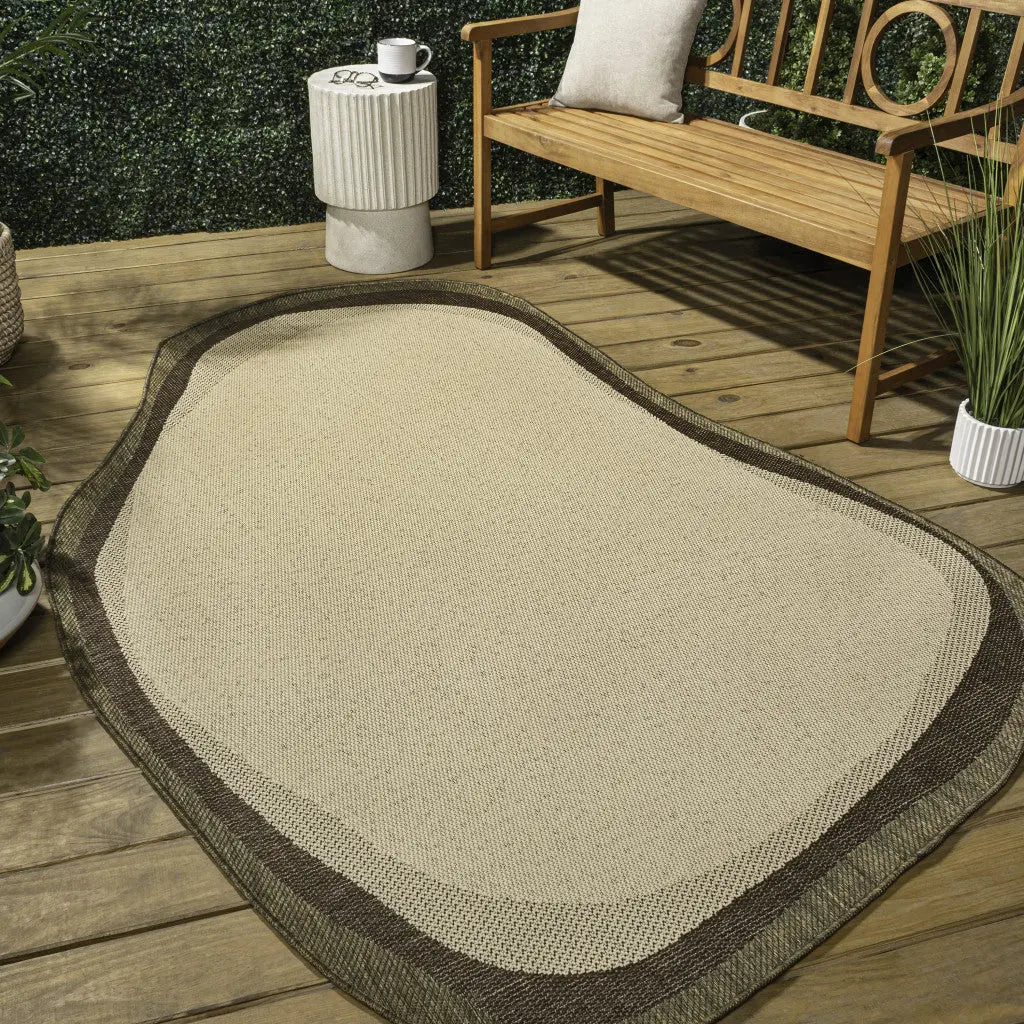8' X 10' Beige And Brown Abstract Indoor Outdoor Area Rug Homeroots Outdoor