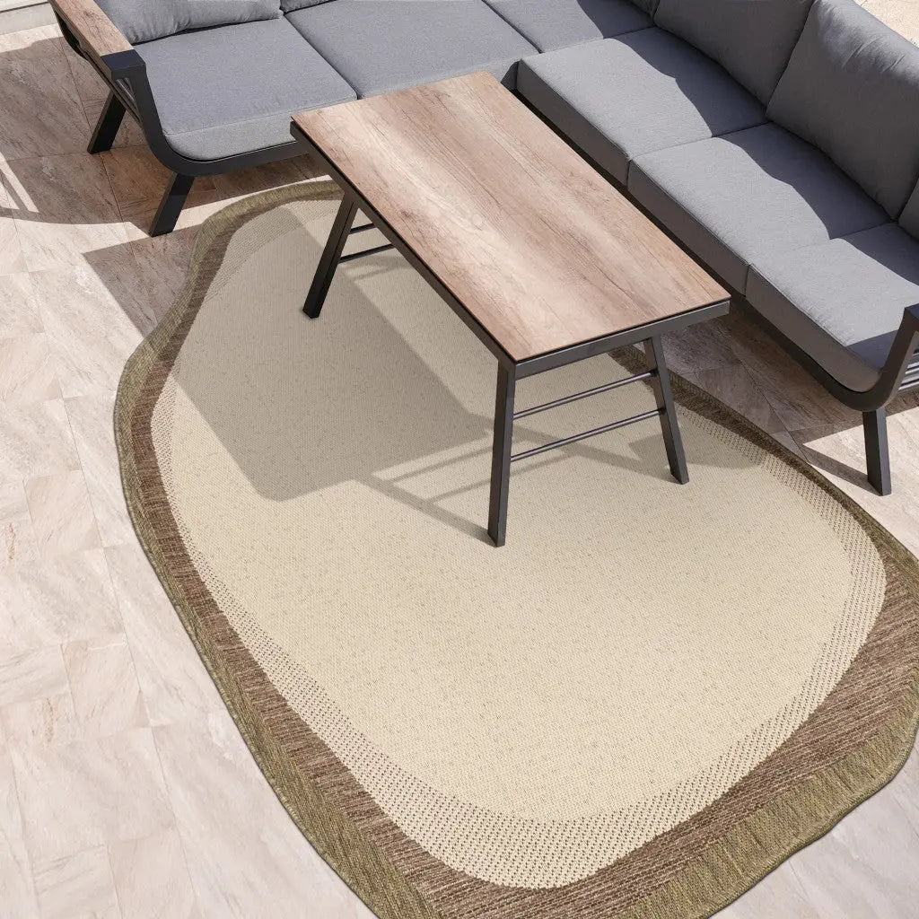 8' X 10' Beige And Brown Abstract Indoor Outdoor Area Rug Homeroots Outdoor