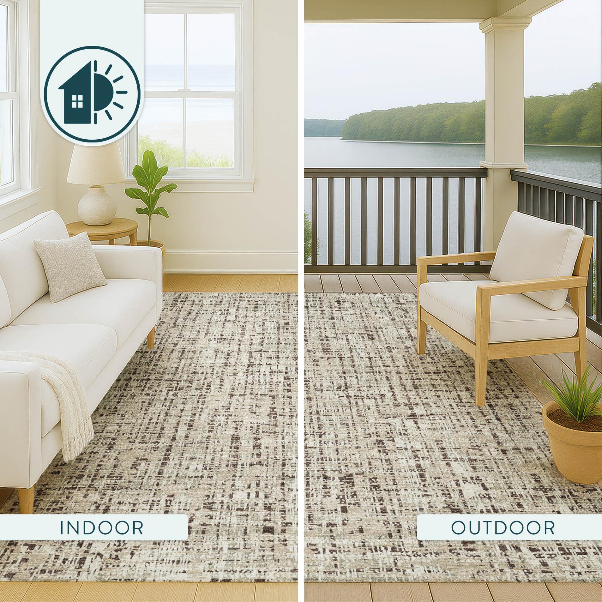 8' X 10' Beige And Brown Abstract Washable Indoor Outdoor Area Rug Homeroots Outdoor