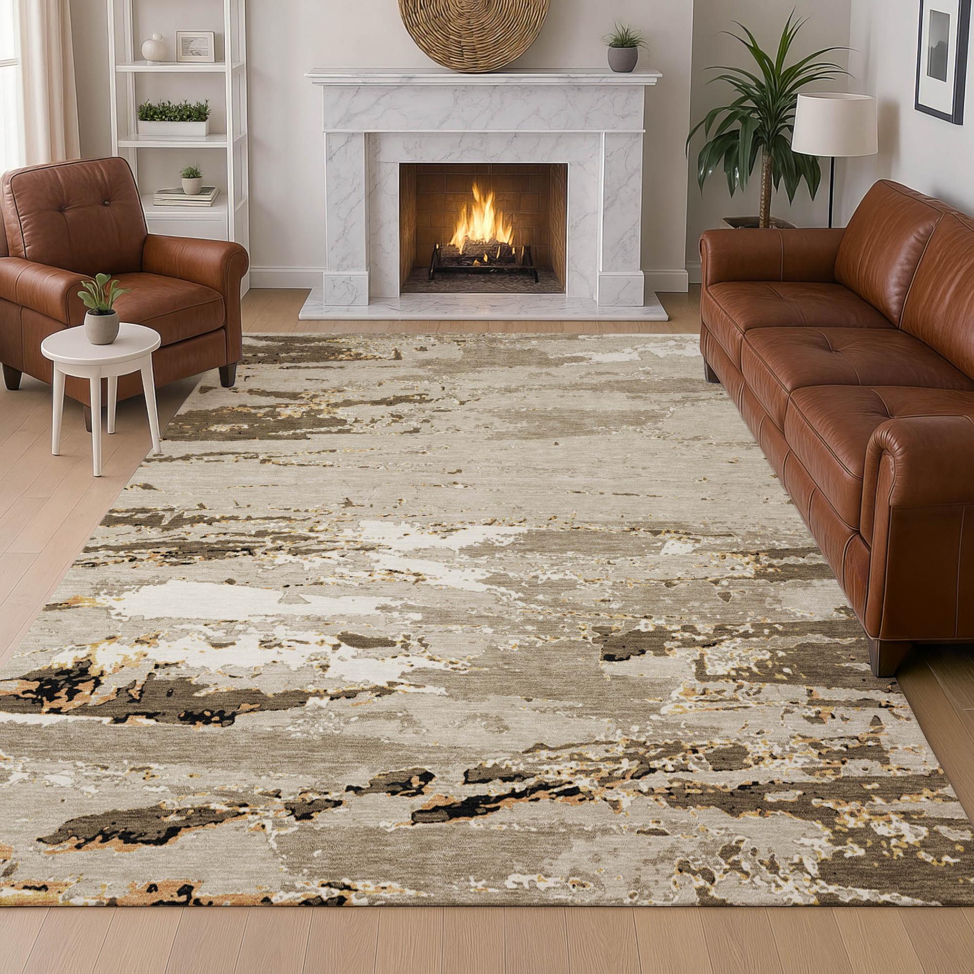 8' X 10' Beige And Brown Abstract Washable Indoor Outdoor Area Rug Homeroots Outdoor
