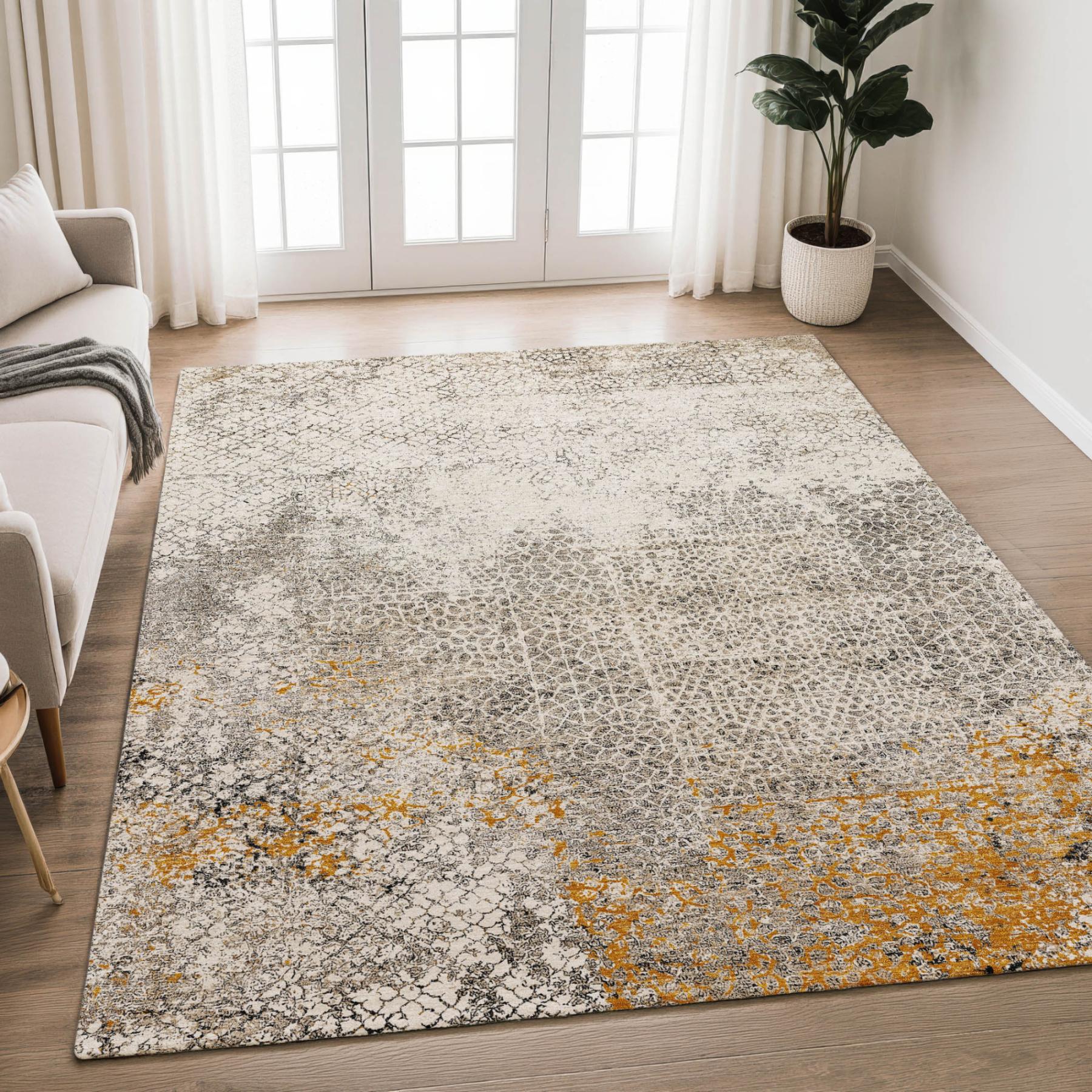 8' X 10' Beige And Brown Abstract Washable Indoor Outdoor Area Rug Homeroots Outdoor