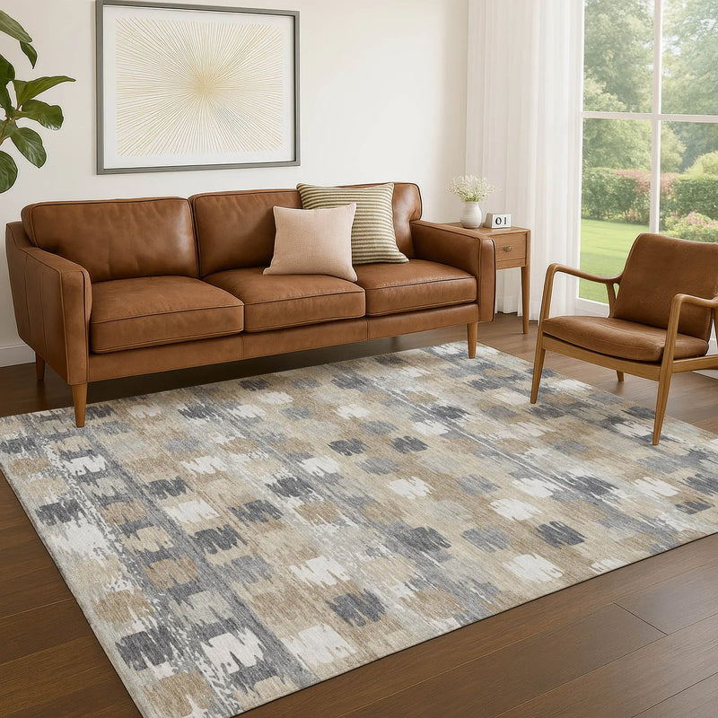 8' X 10' Beige And Brown Abstract Washable Indoor Outdoor Area Rug Homeroots Outdoor