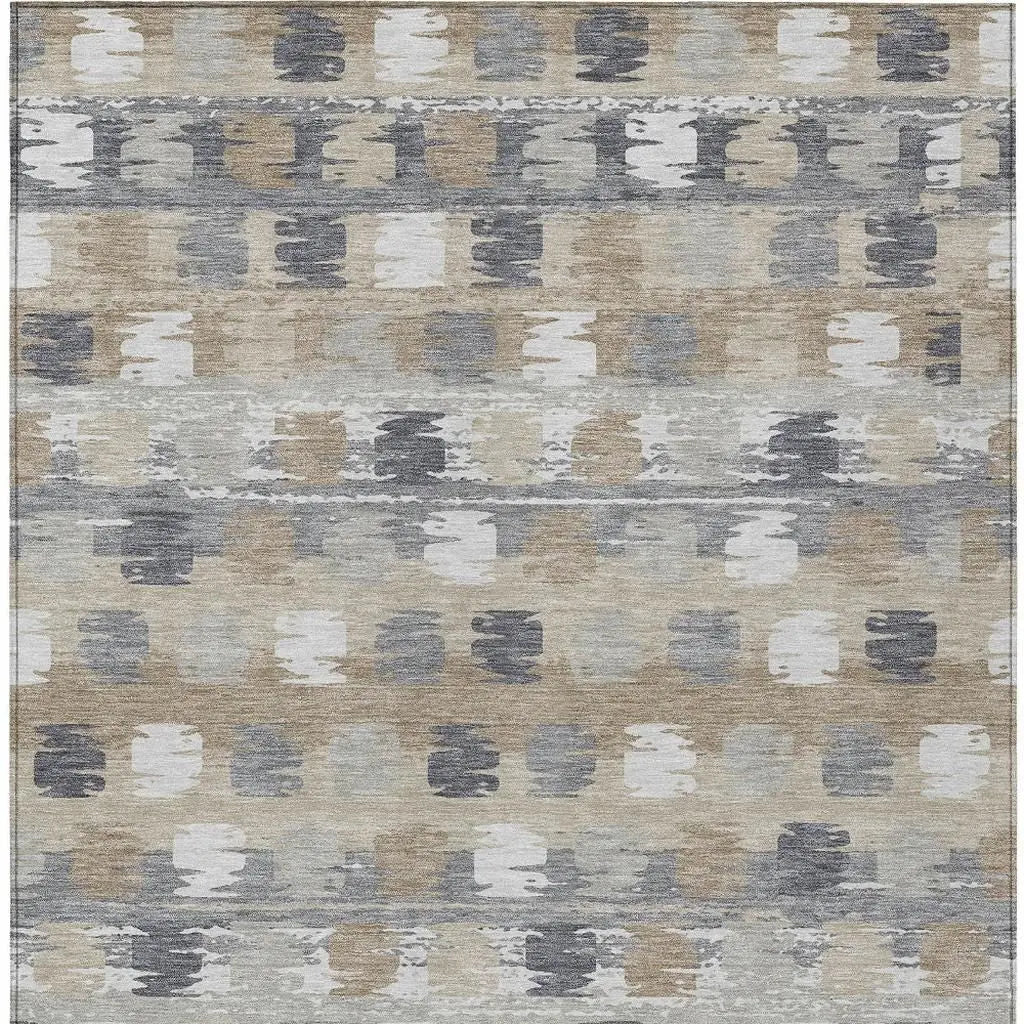 8' X 10' Beige And Brown Abstract Washable Indoor Outdoor Area Rug Homeroots Outdoor
