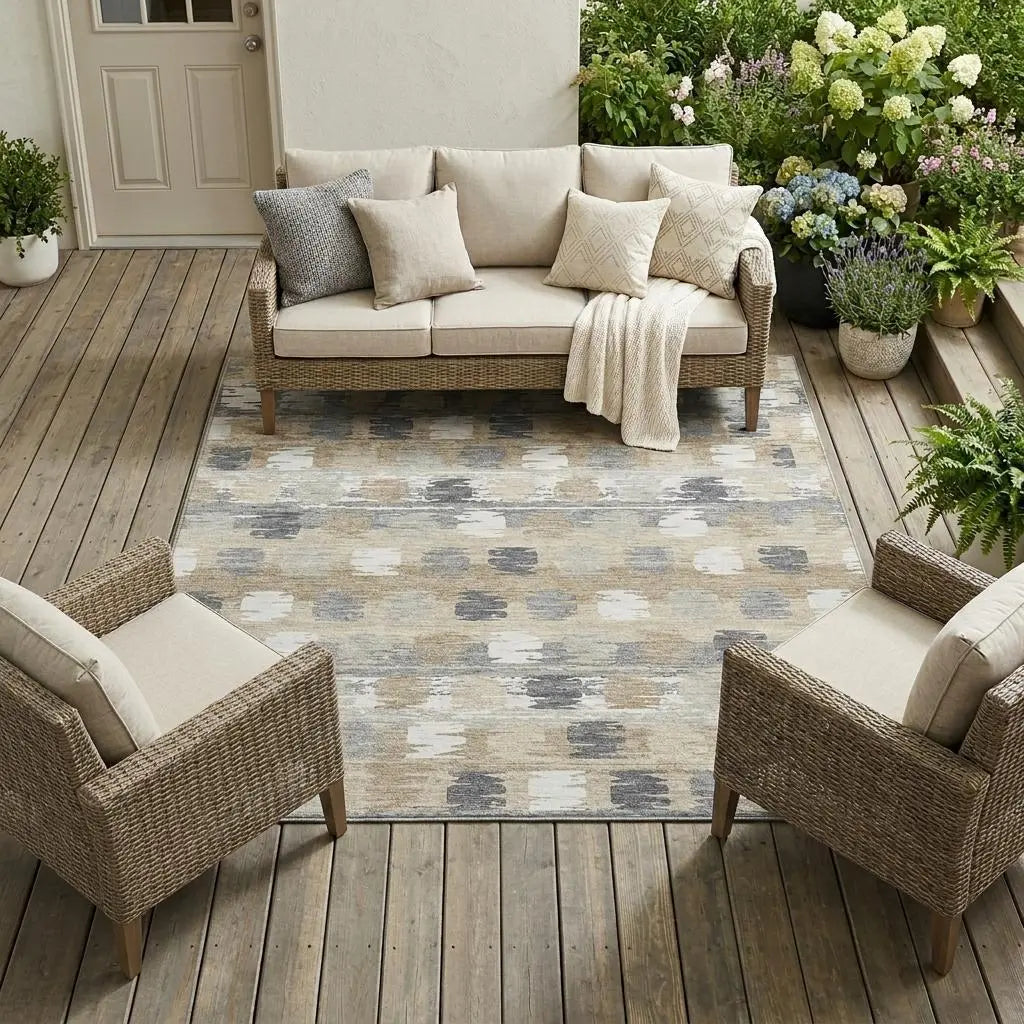 8' X 10' Beige And Brown Abstract Washable Indoor Outdoor Area Rug Homeroots Outdoor